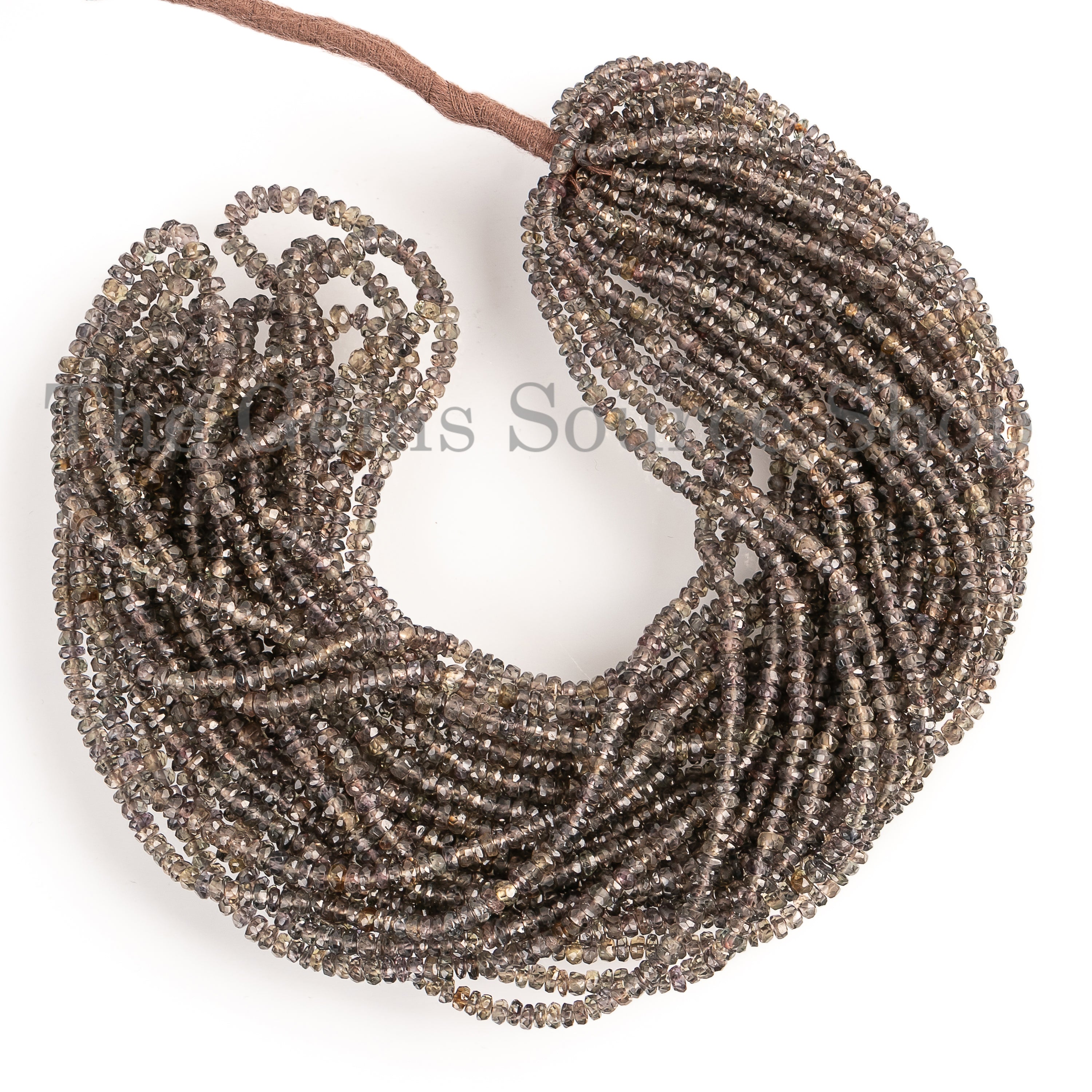 Natural Olive Brown Sapphire Faceted Rondelle Shape Center Drilled Beads Strand- 3-3.5mm-17"