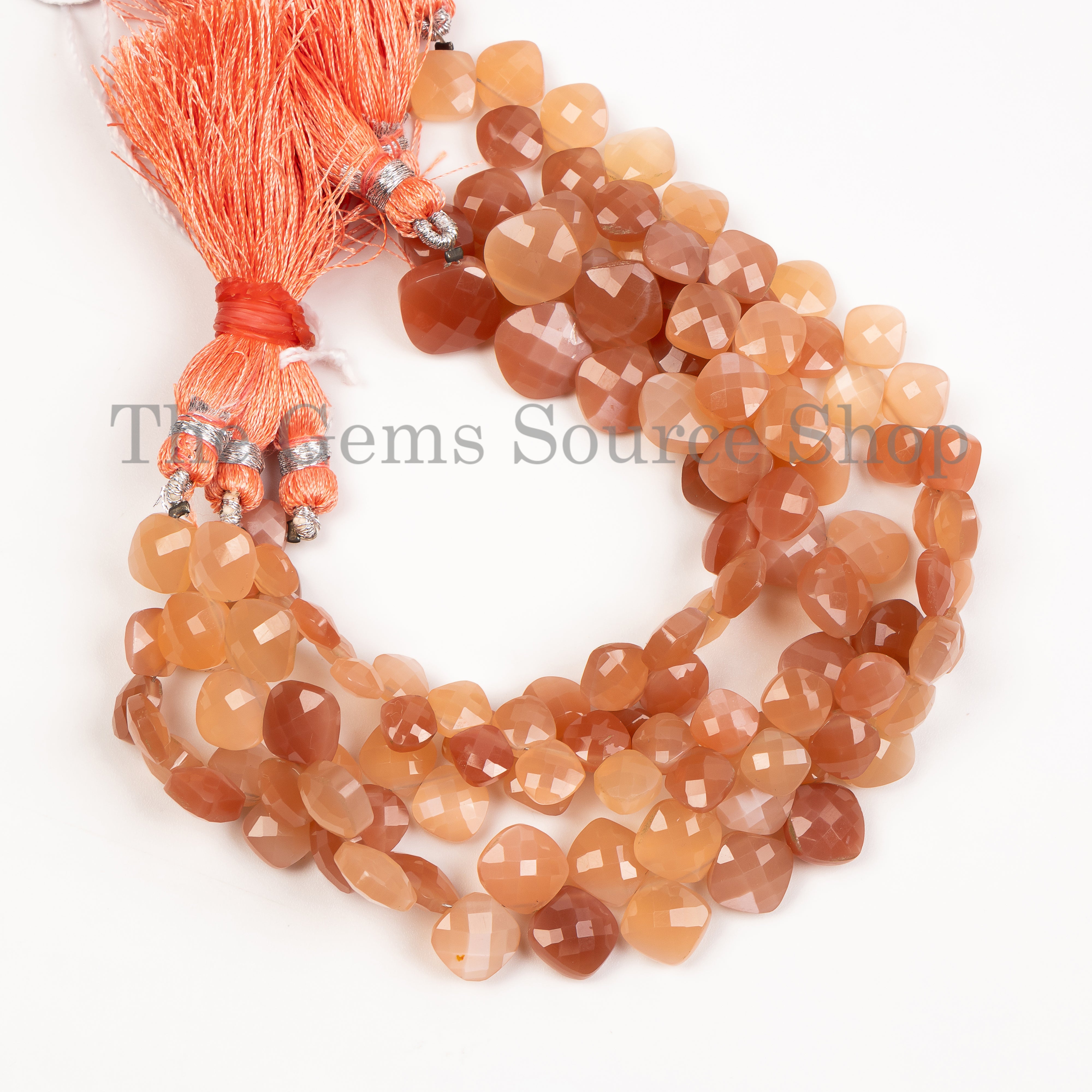 6-8mm-7" Peach Moonstone Faceted Cushion Shape Wholesale Beads Strand for Jewelry