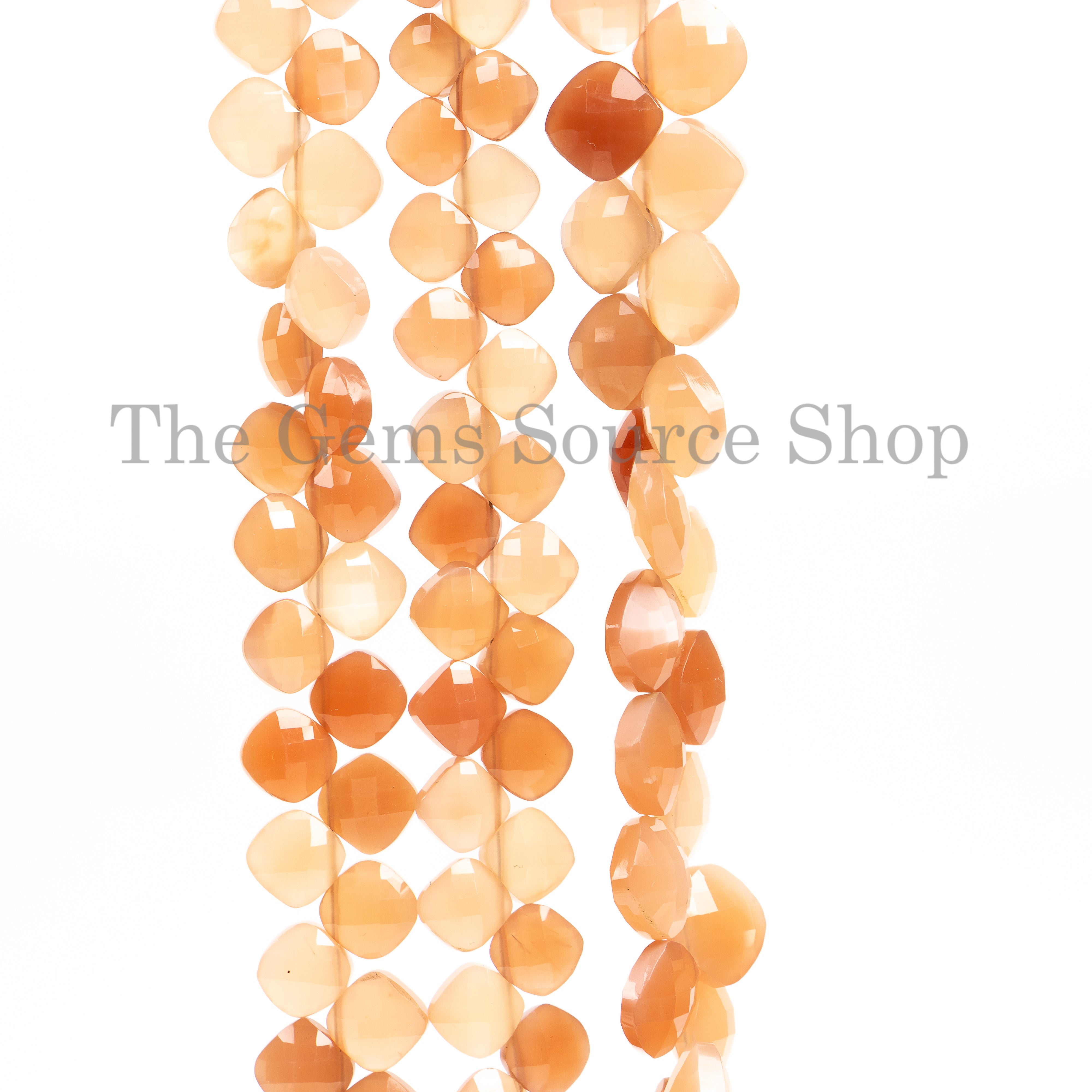 6-8mm-7" Peach Moonstone Faceted Cushion Shape Wholesale Beads Strand for Jewelry