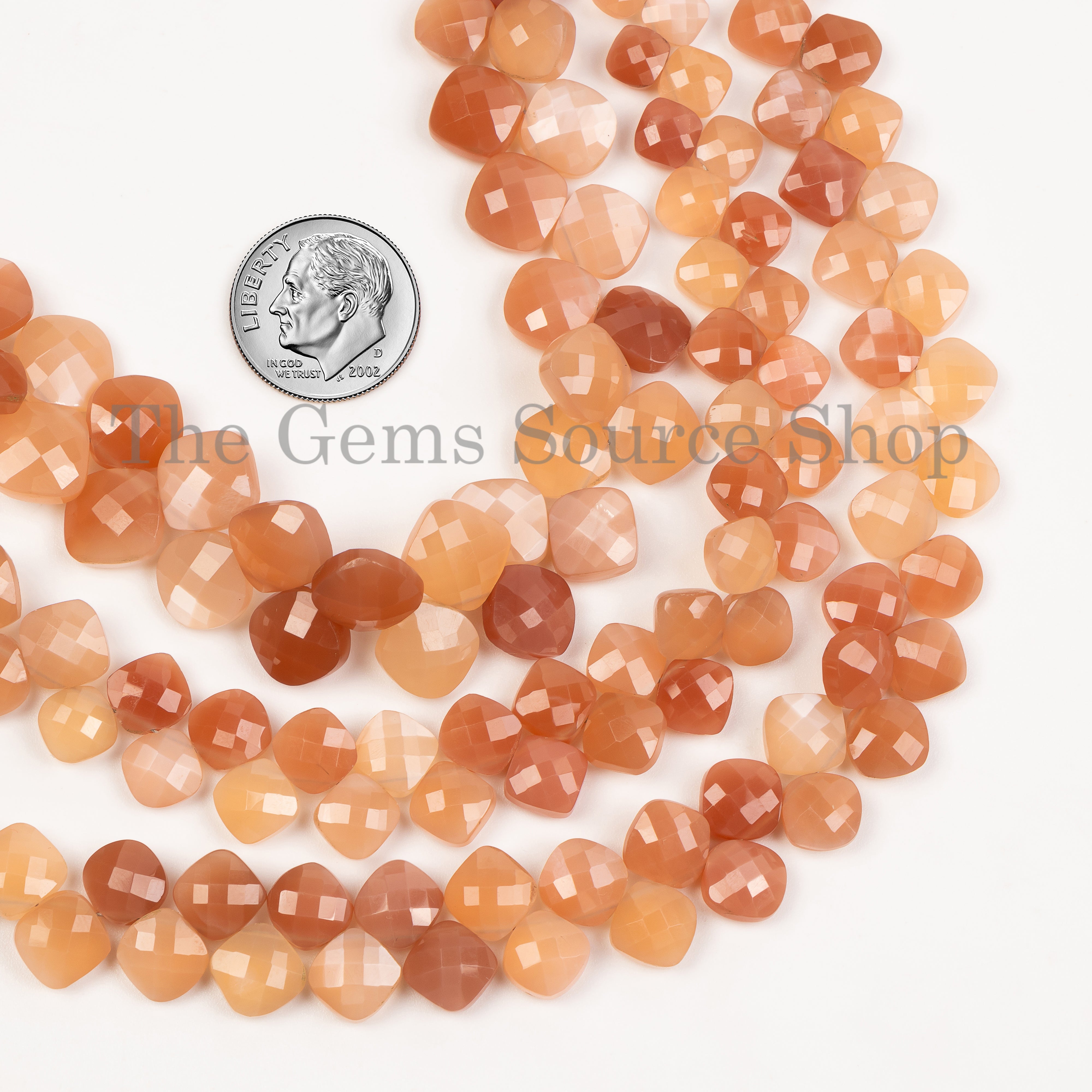 6-8mm-7" Peach Moonstone Faceted Cushion Shape Wholesale Beads Strand for Jewelry