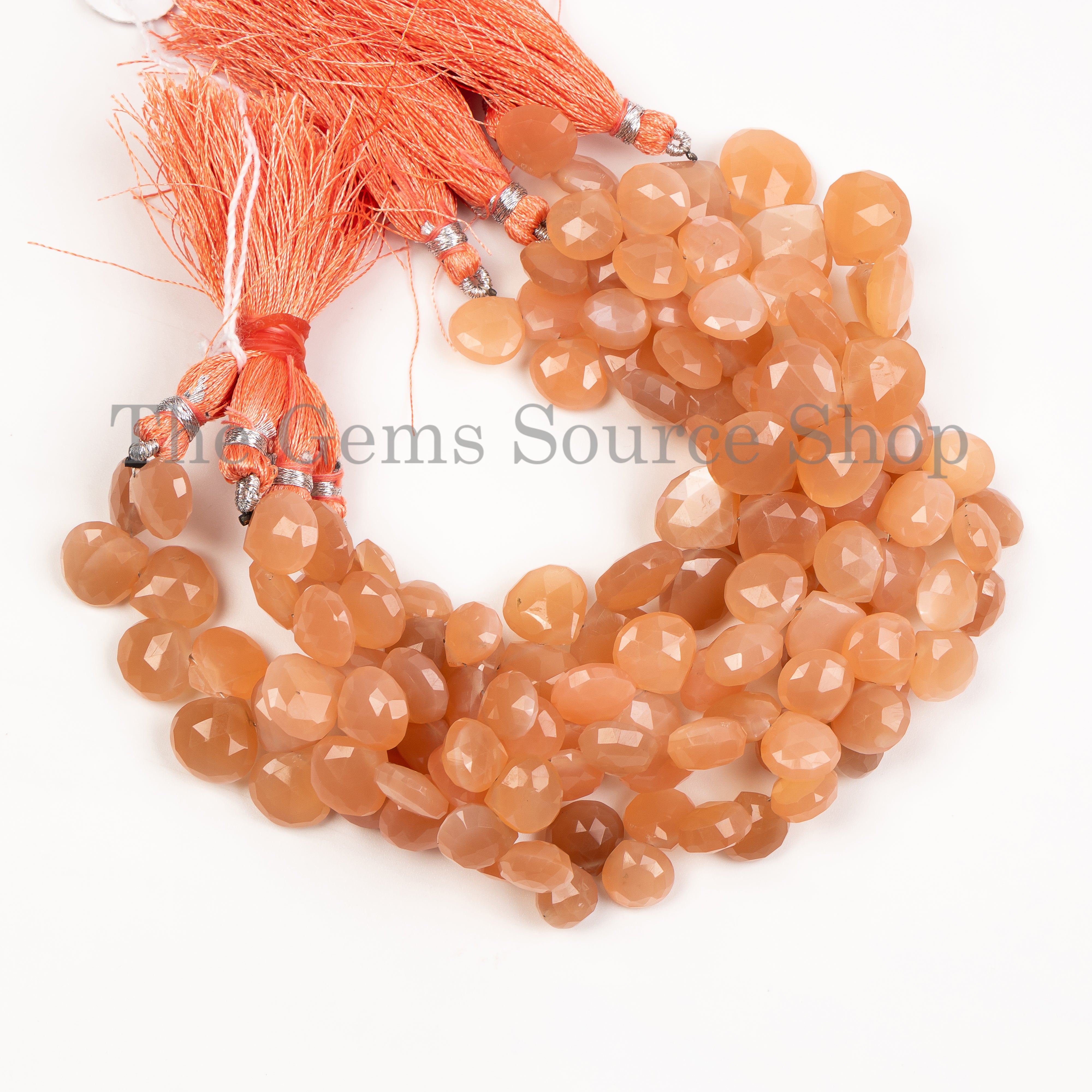 9-10mm-7" Genuine Peach Moonstone Faceted Heart Shape Wholesale Beads Strand for Jewelry