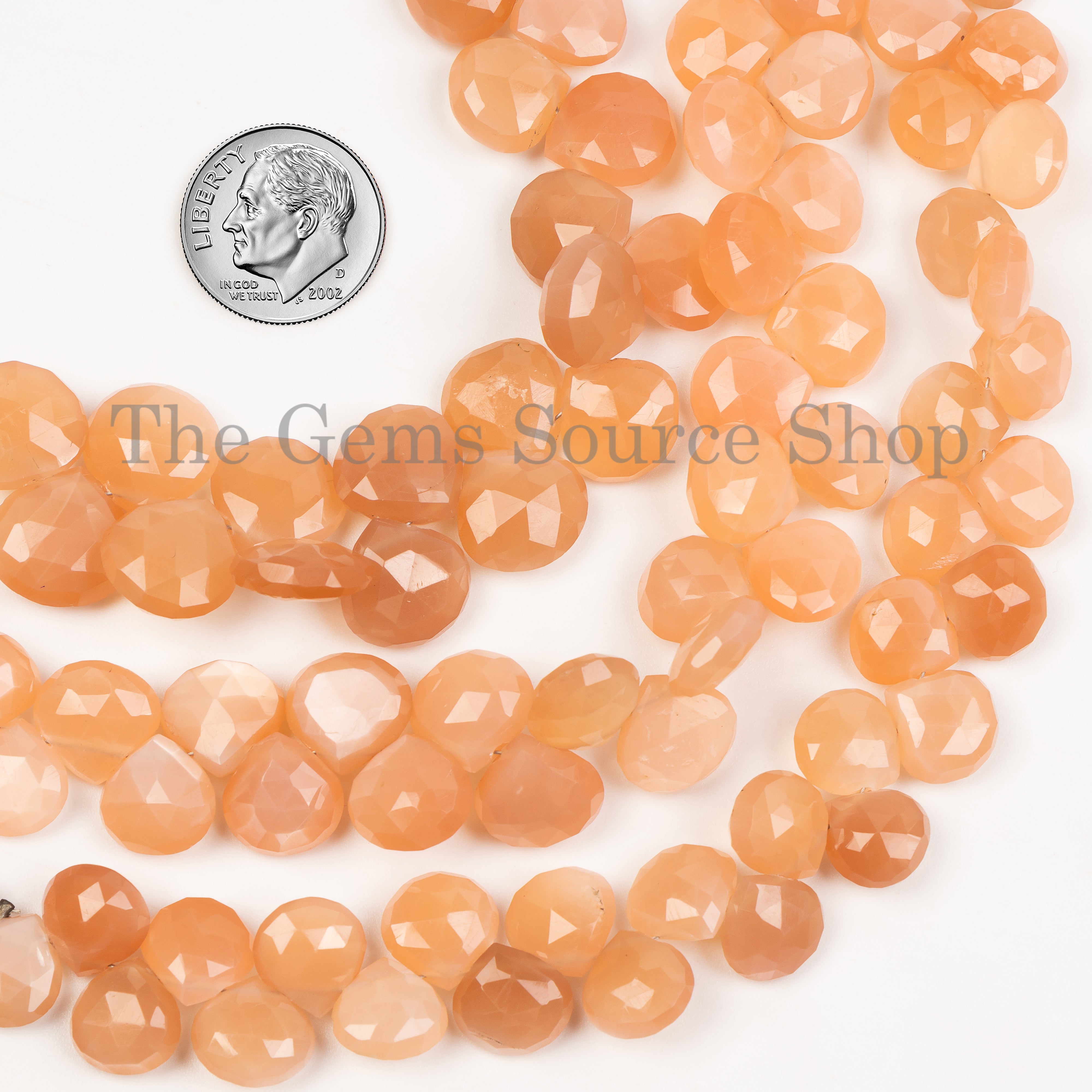 9-10mm-7" Genuine Peach Moonstone Faceted Heart Shape Wholesale Beads Strand for Jewelry