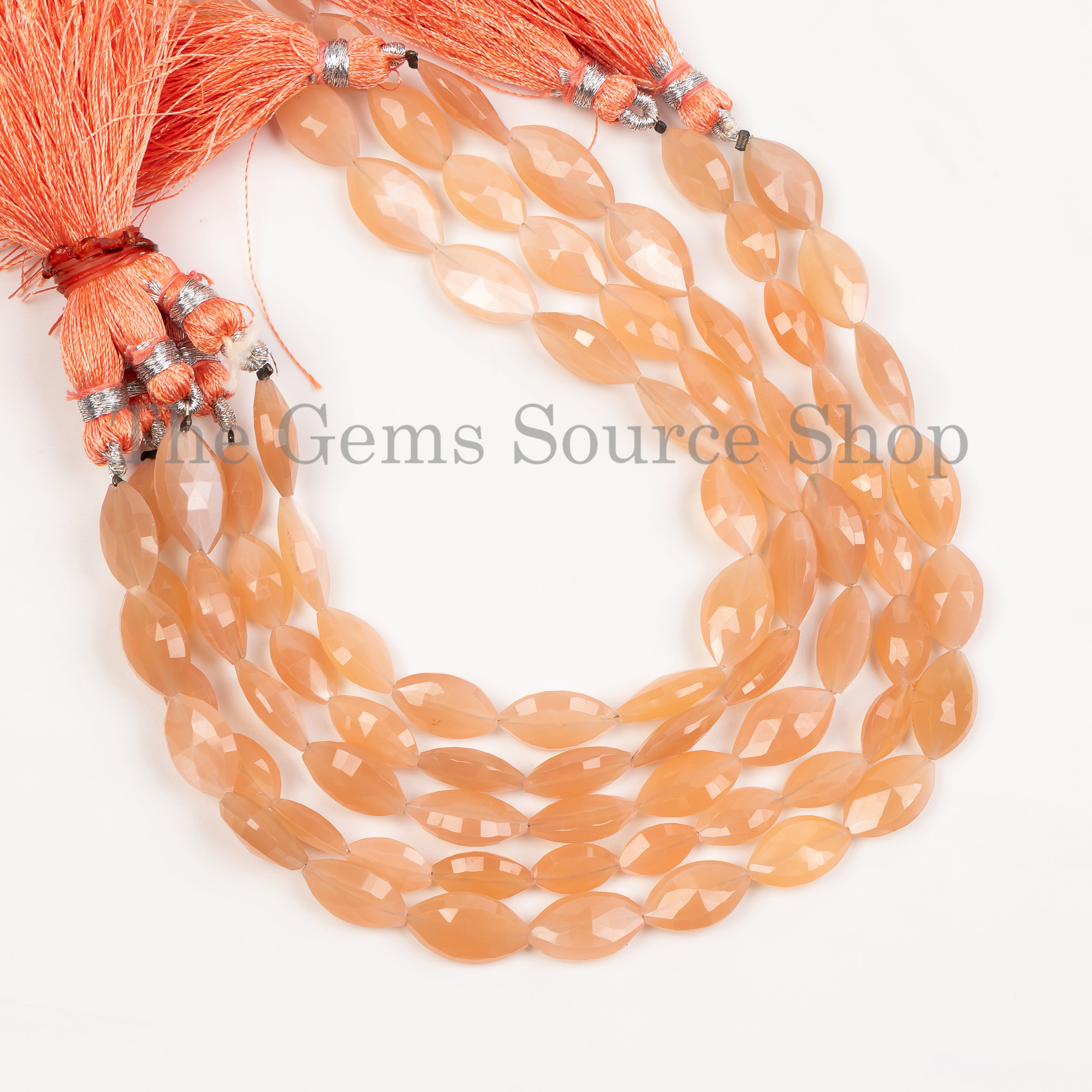 6.5x10-7x13mm-8" Peach Moonstone Faceted Marquise Shape Wholesale Beads Strand