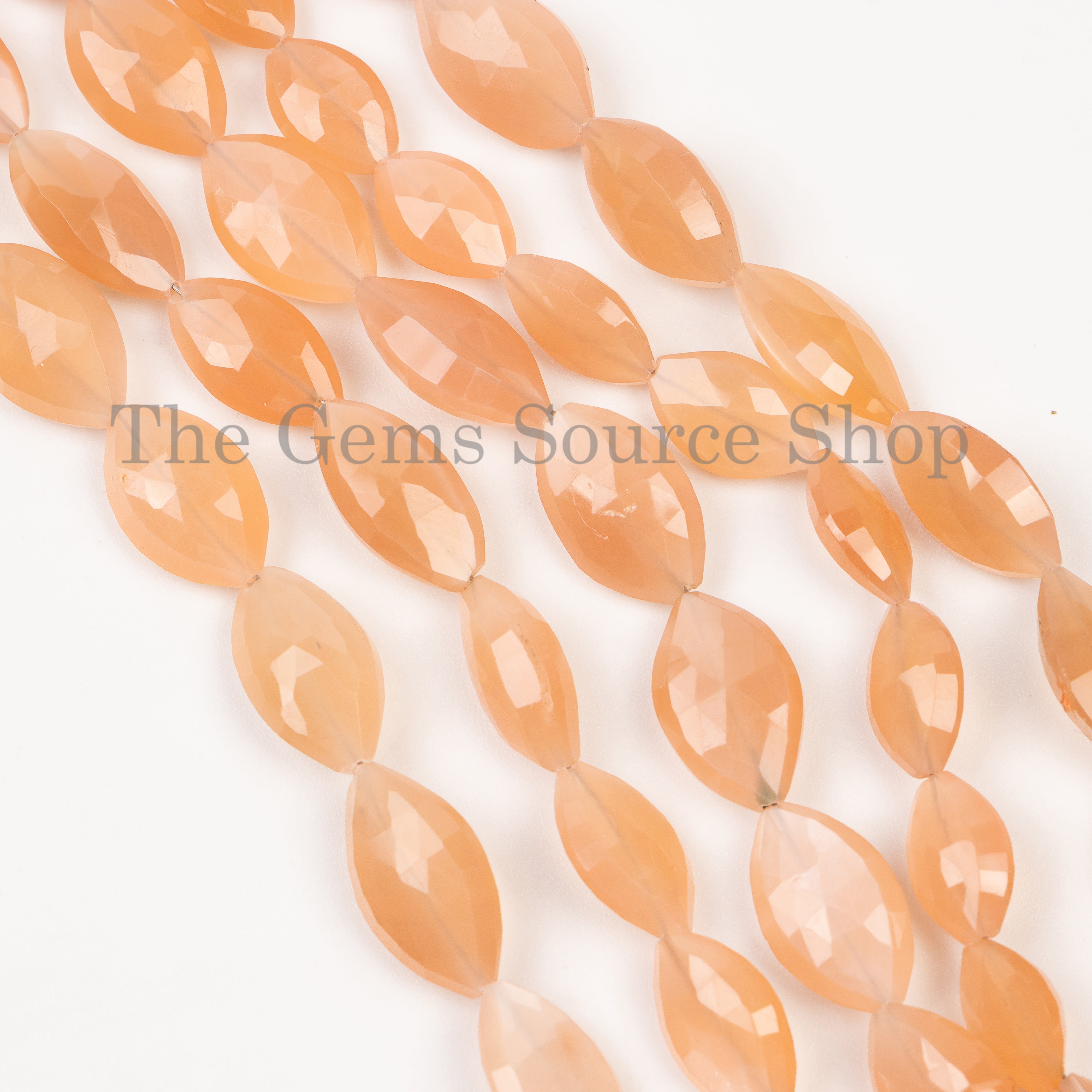 6.5x10-7x13mm-8" Peach Moonstone Faceted Marquise Shape Wholesale Beads Strand