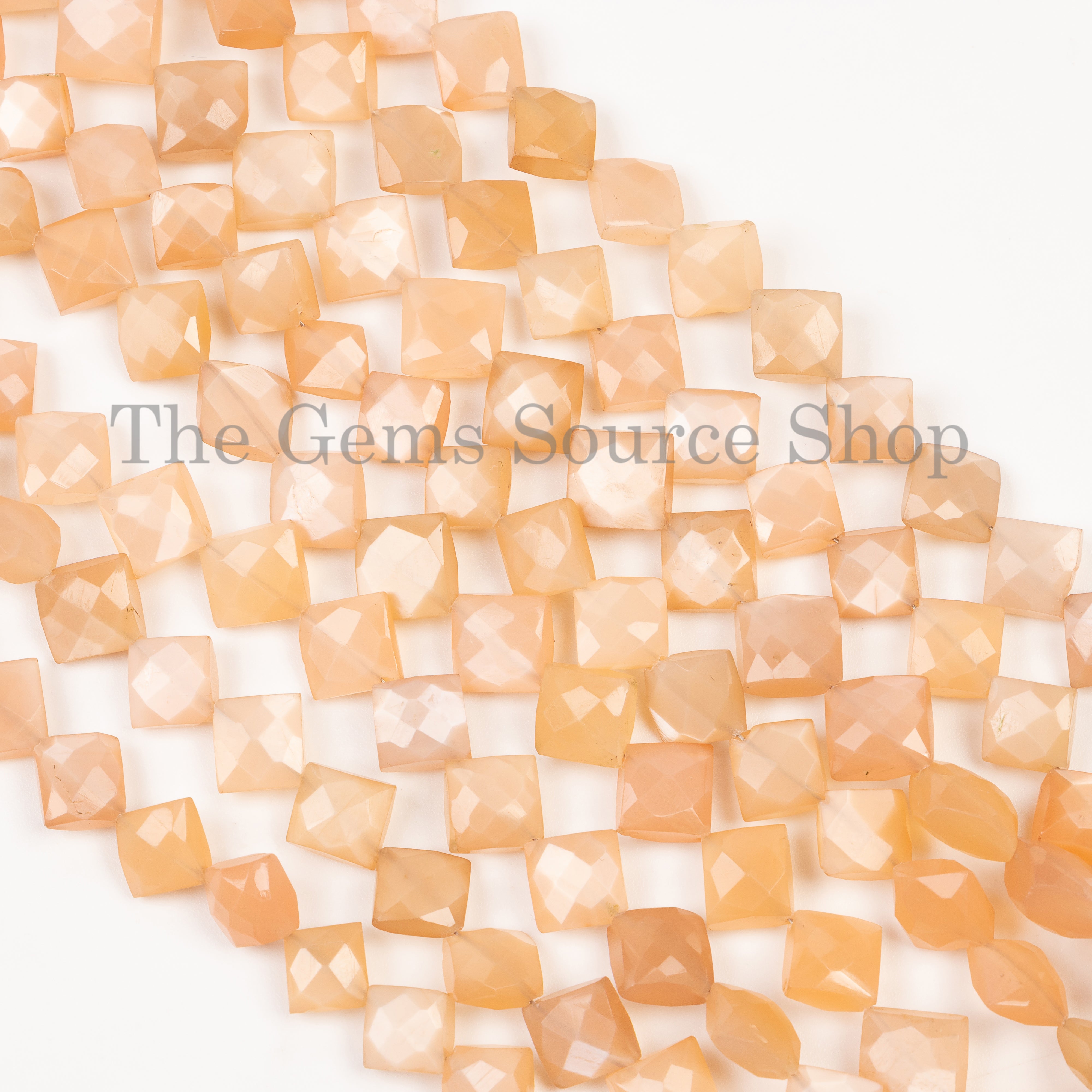 7-8mm-8" Peach Moonstone Square Shape Faceted Wholesale Beads Strand for Jewelry