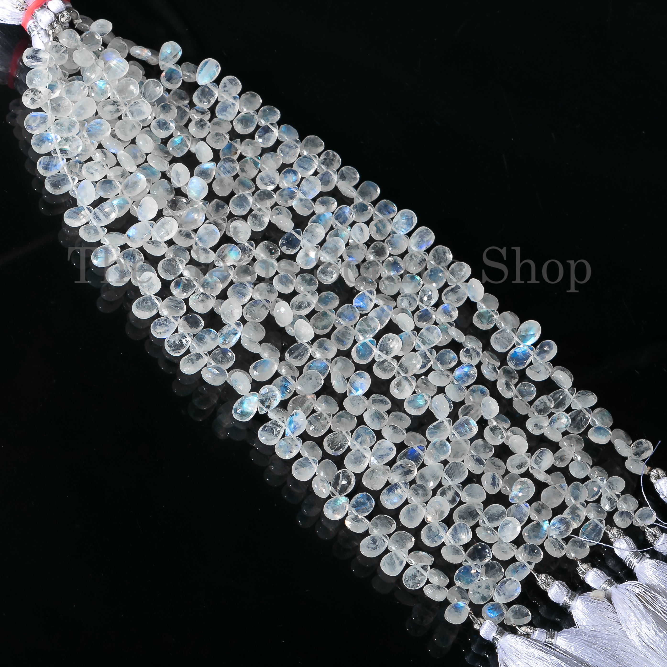 Pear Shape Natural Rainbow Moonstone Smooth 6x8-6x9mm Gemstone Beads 8" Strand