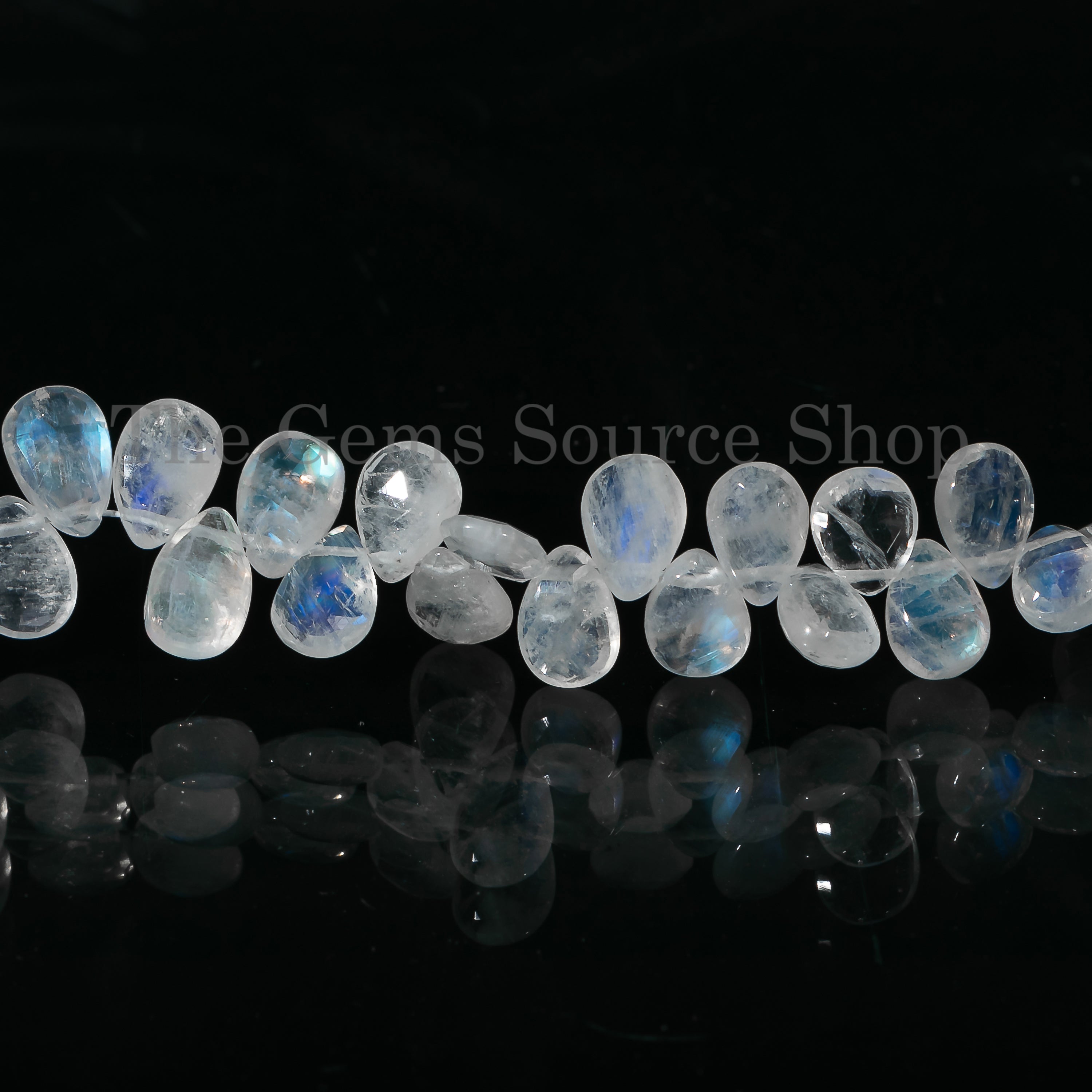 Pear Shape Natural Rainbow Moonstone Smooth 6x8-6x9mm Gemstone Beads 8" Strand