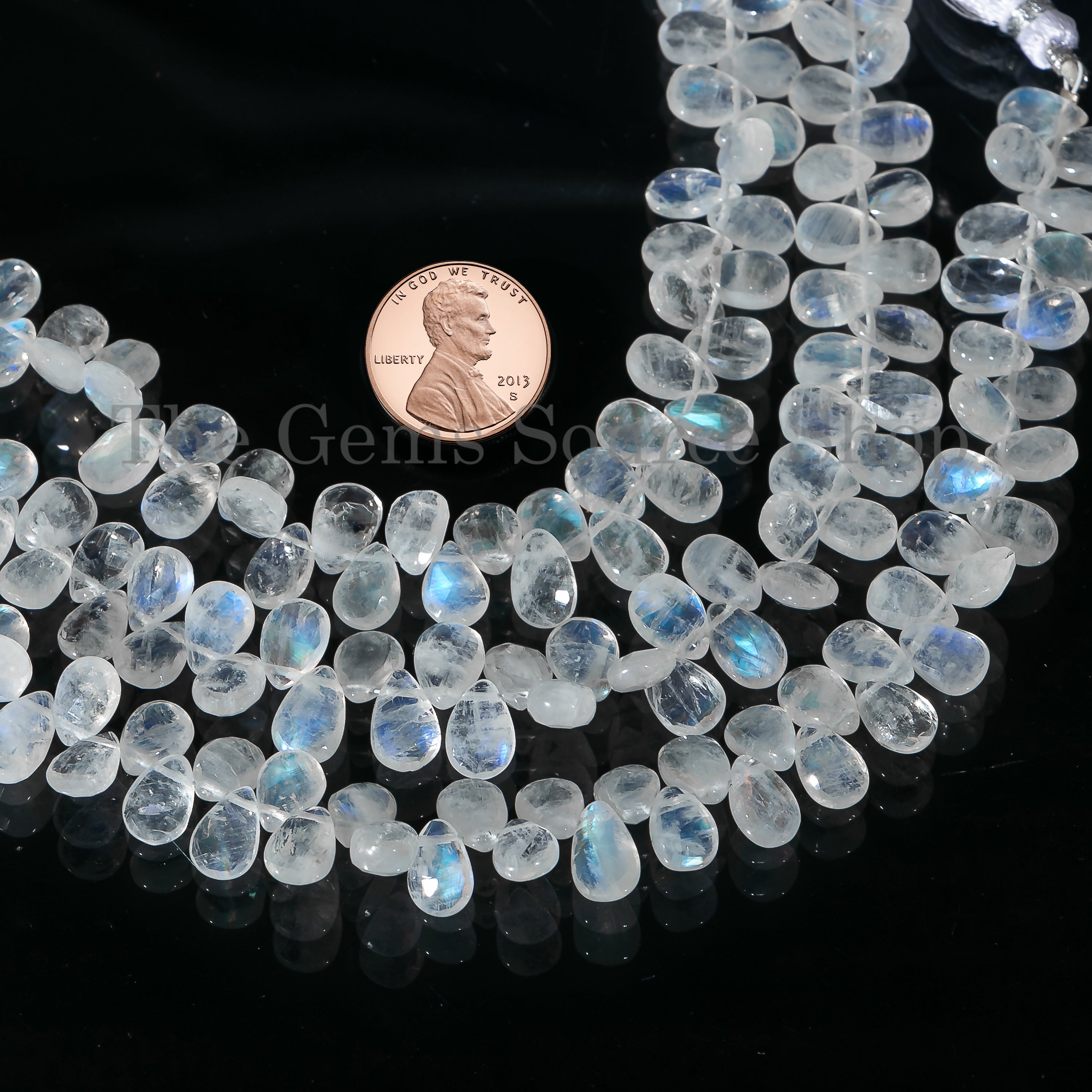 Pear Shape Natural Rainbow Moonstone Smooth 6x8-6x9mm Gemstone Beads 8" Strand