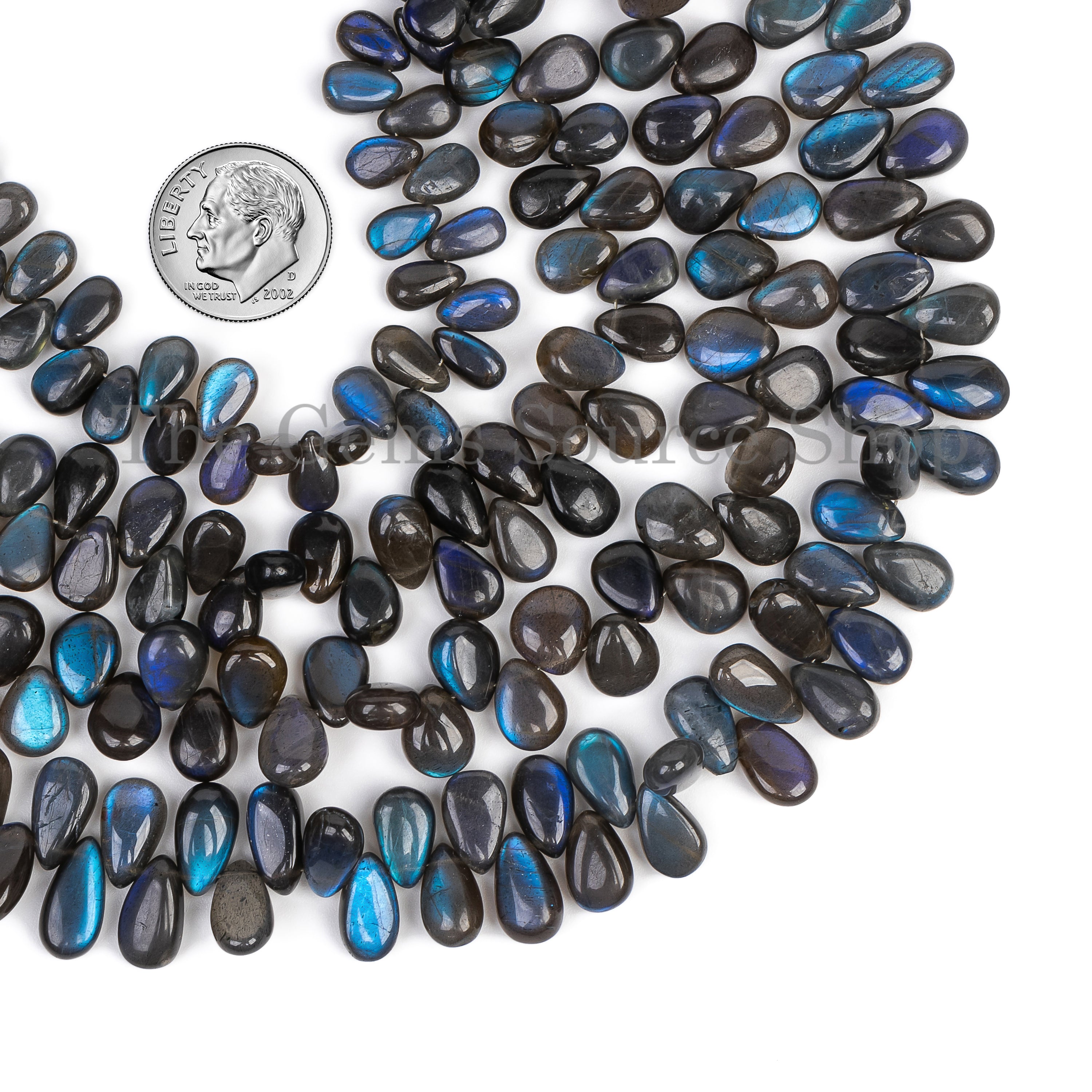 Plain Blue Flashy Labradorite Pear Shape 5x7-6x8mm Beads 8" Strand in Wholesale