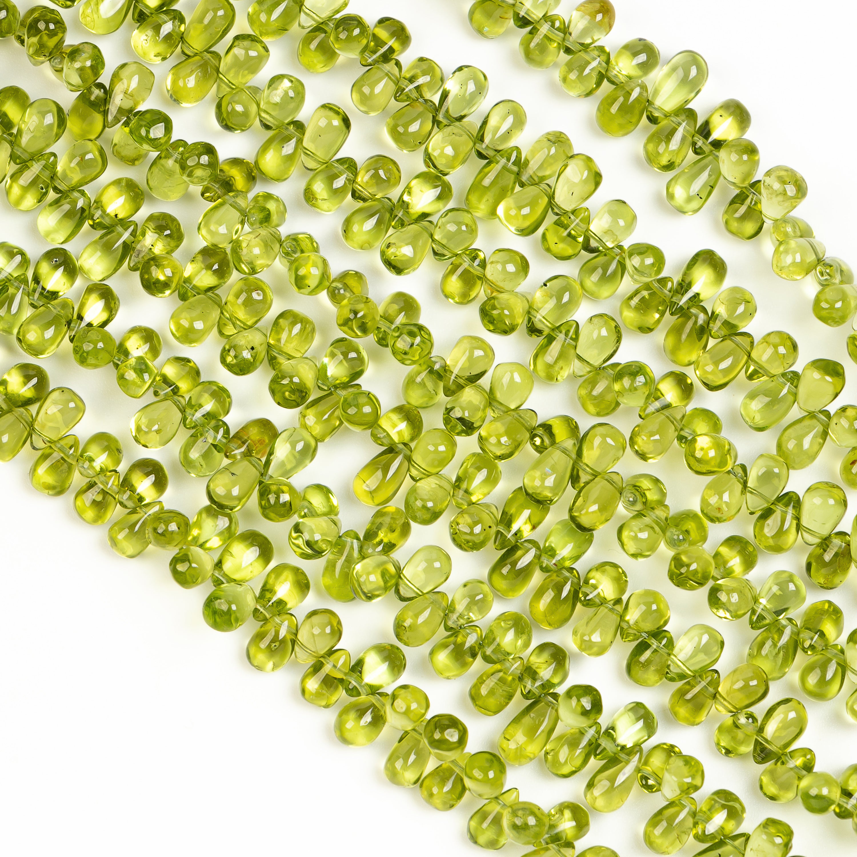 Plain Drop Shape Natural Peridot Top Drilled Bulk Gemstone Beads Strand- 4x6-5x6mm-16"