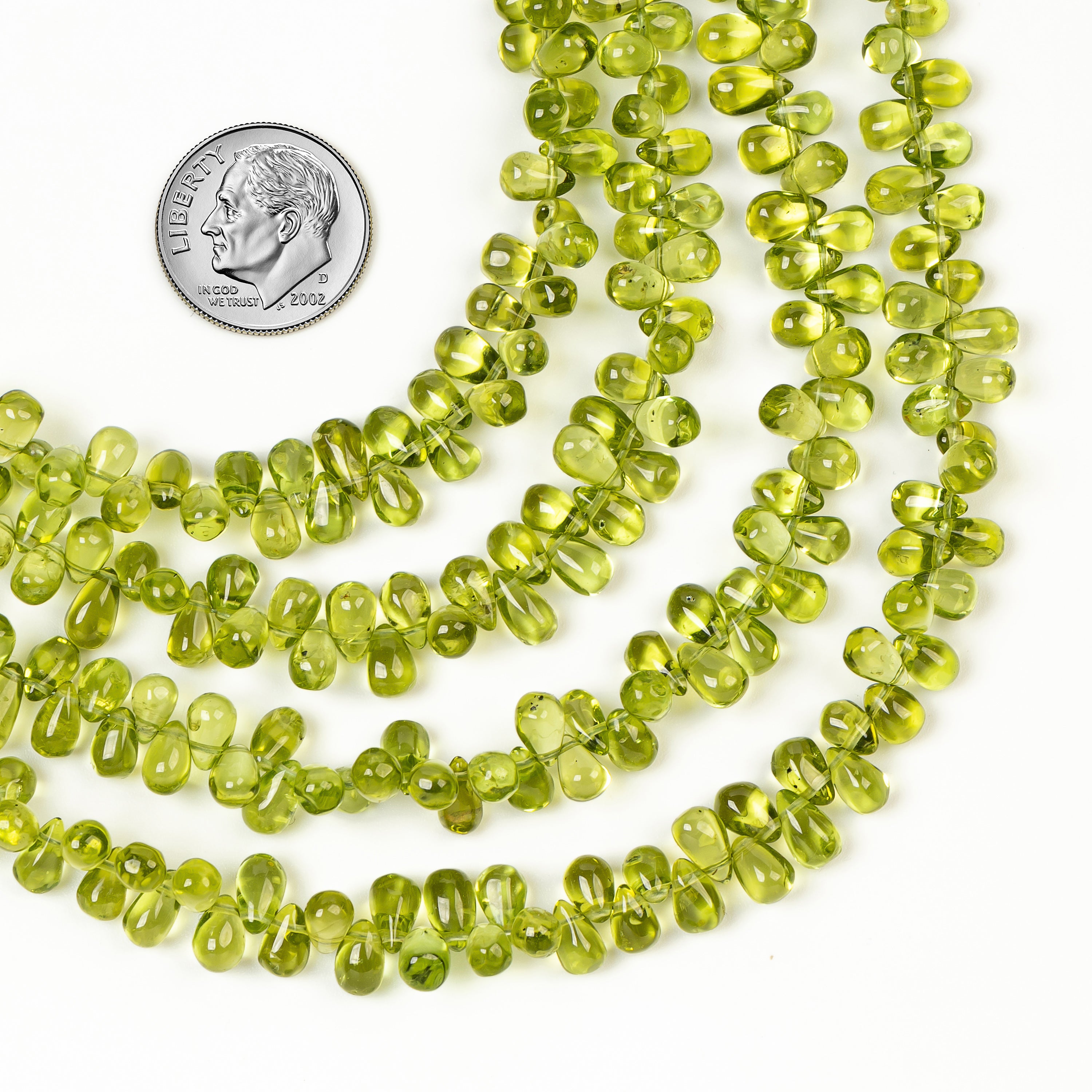 Plain Drop Shape Natural Peridot Top Drilled Bulk Gemstone Beads Strand- 4x6-5x6mm-16"