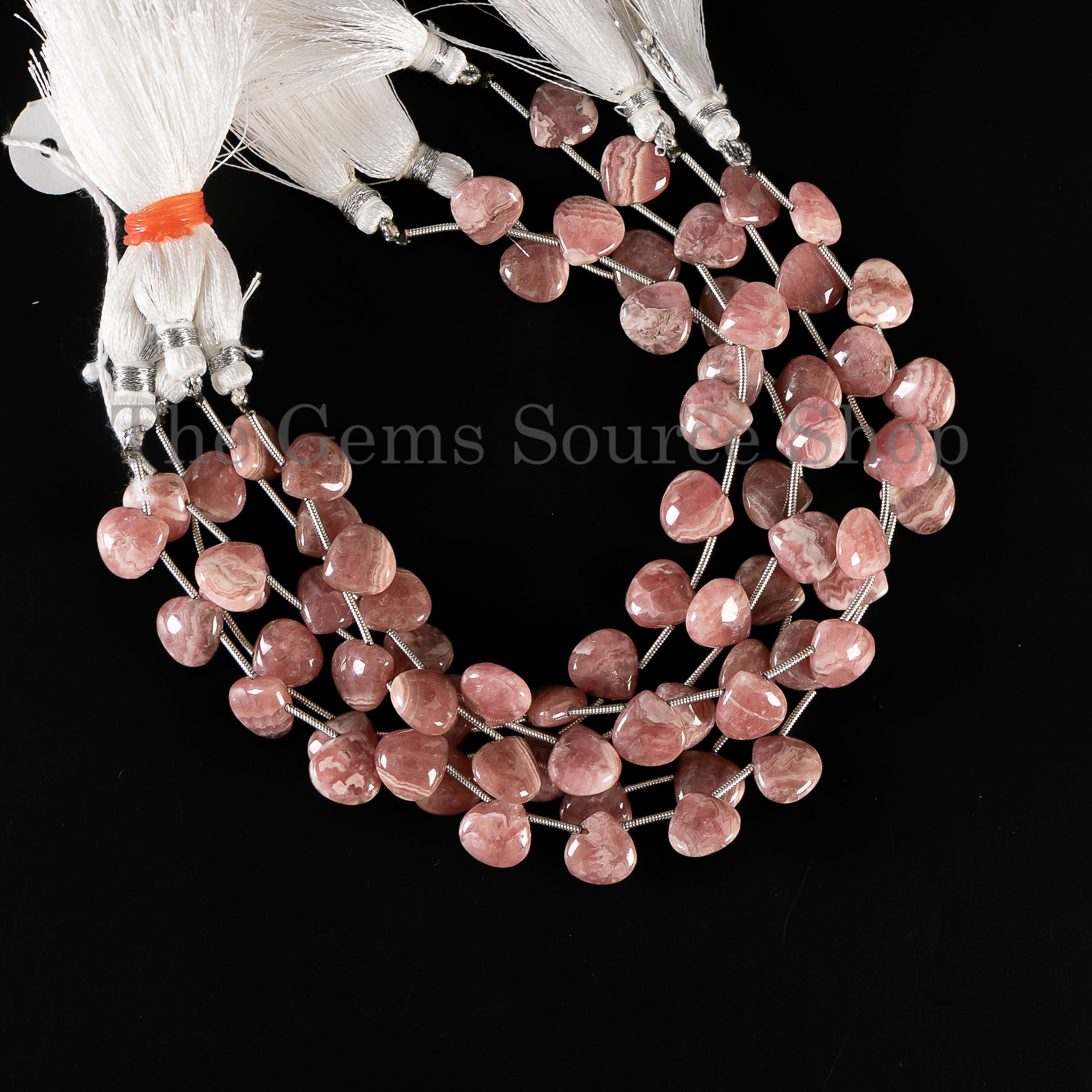 Plain Heart Shape Natural Rhodochrosite Side Drilled Bulk Gemstone Beads Strand- 10x10mm-8"