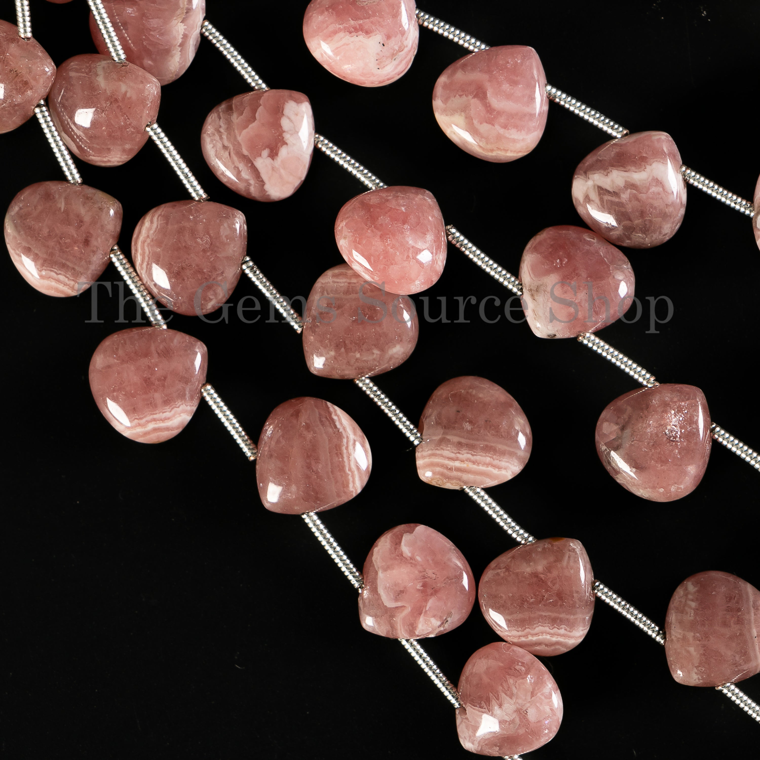 Plain Heart Shape Natural Rhodochrosite Side Drilled Bulk Gemstone Beads Strand- 10x10mm-8"