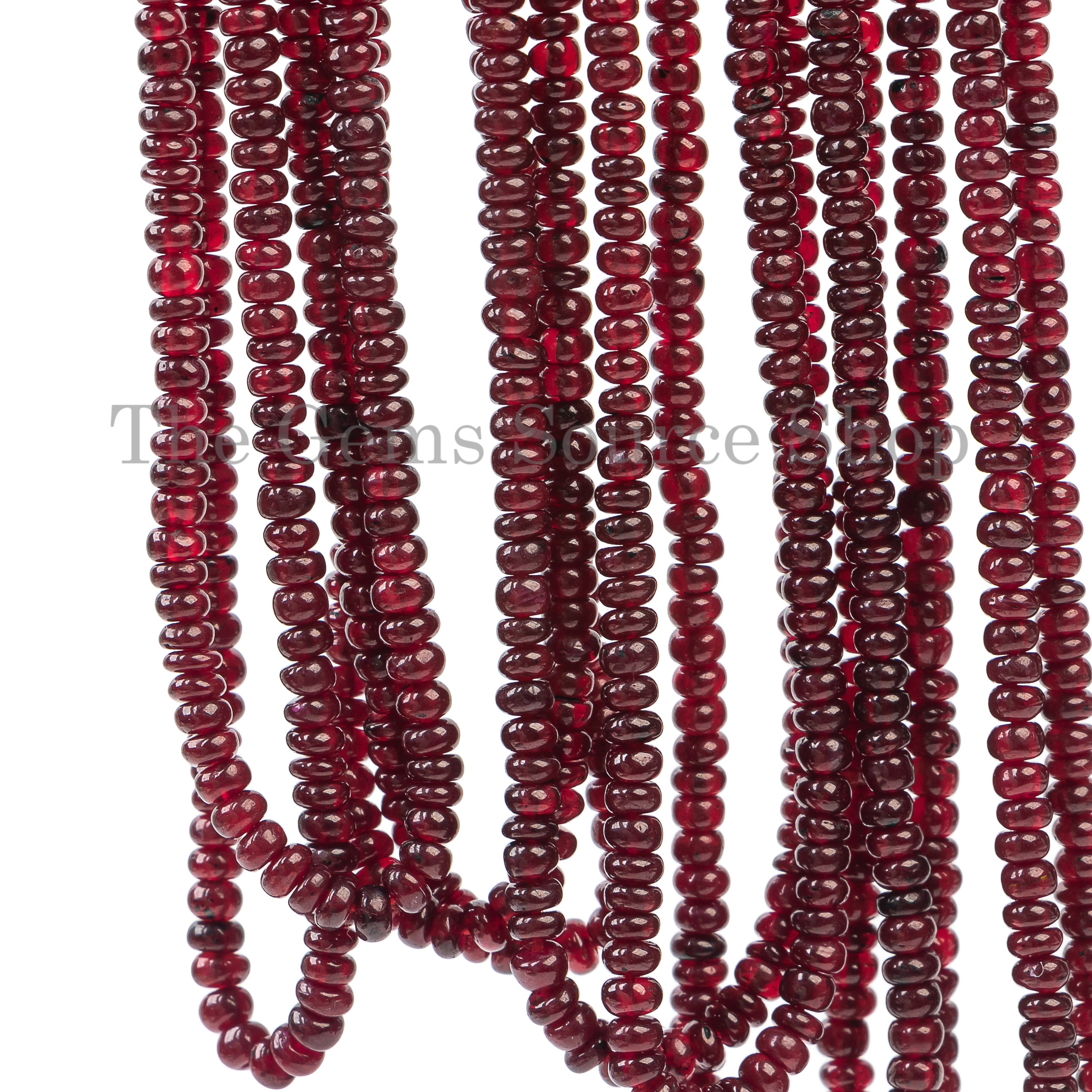 Plain Rondelle Shape Natural Ruby Center Drilled Bulk Gemstone Beads Strand- 2.5x3.5mm-16"