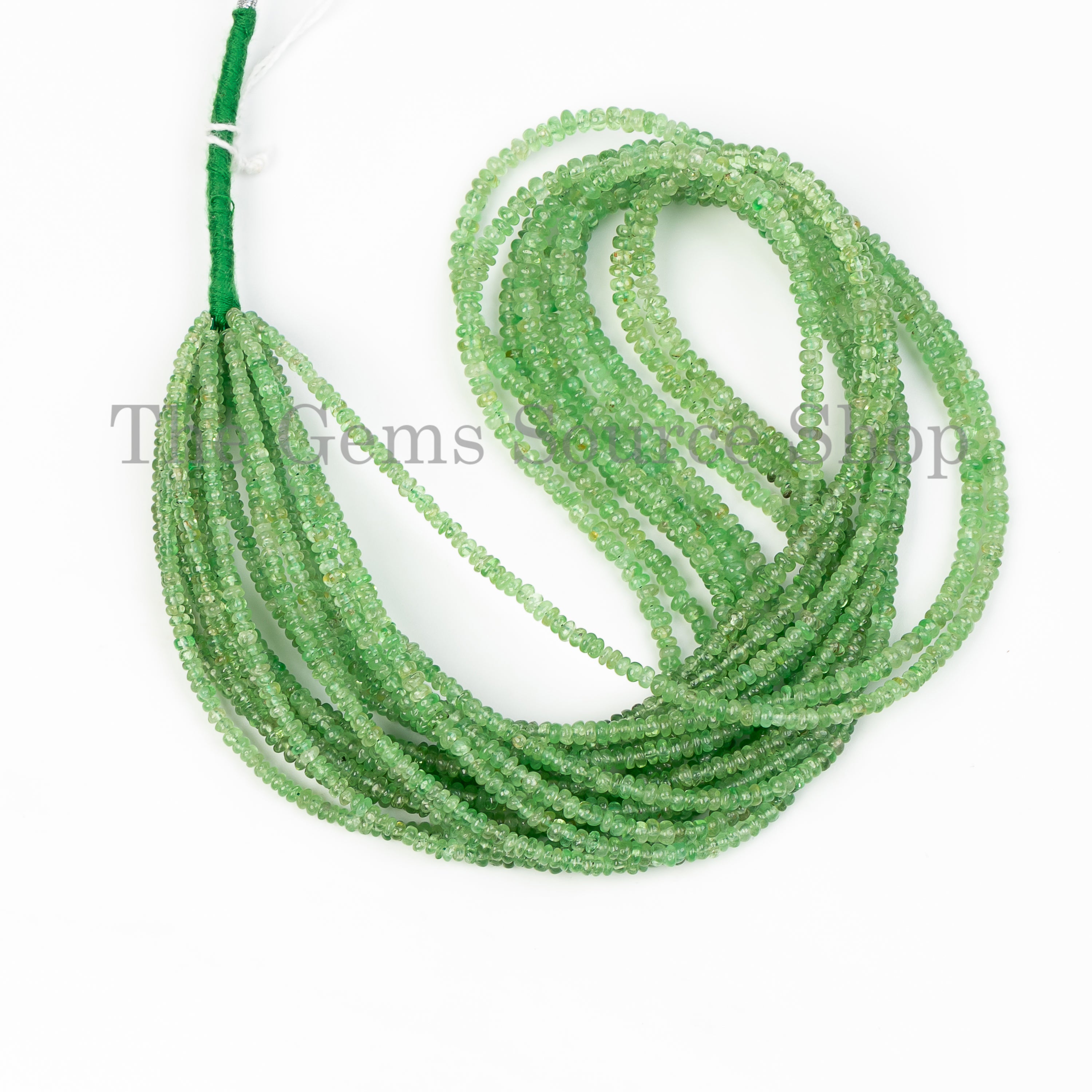 Plain Rondelle Shape Natural Tsavorite Center Drilled Bulk Gemstone Beads Strand- 2-3mm-16"