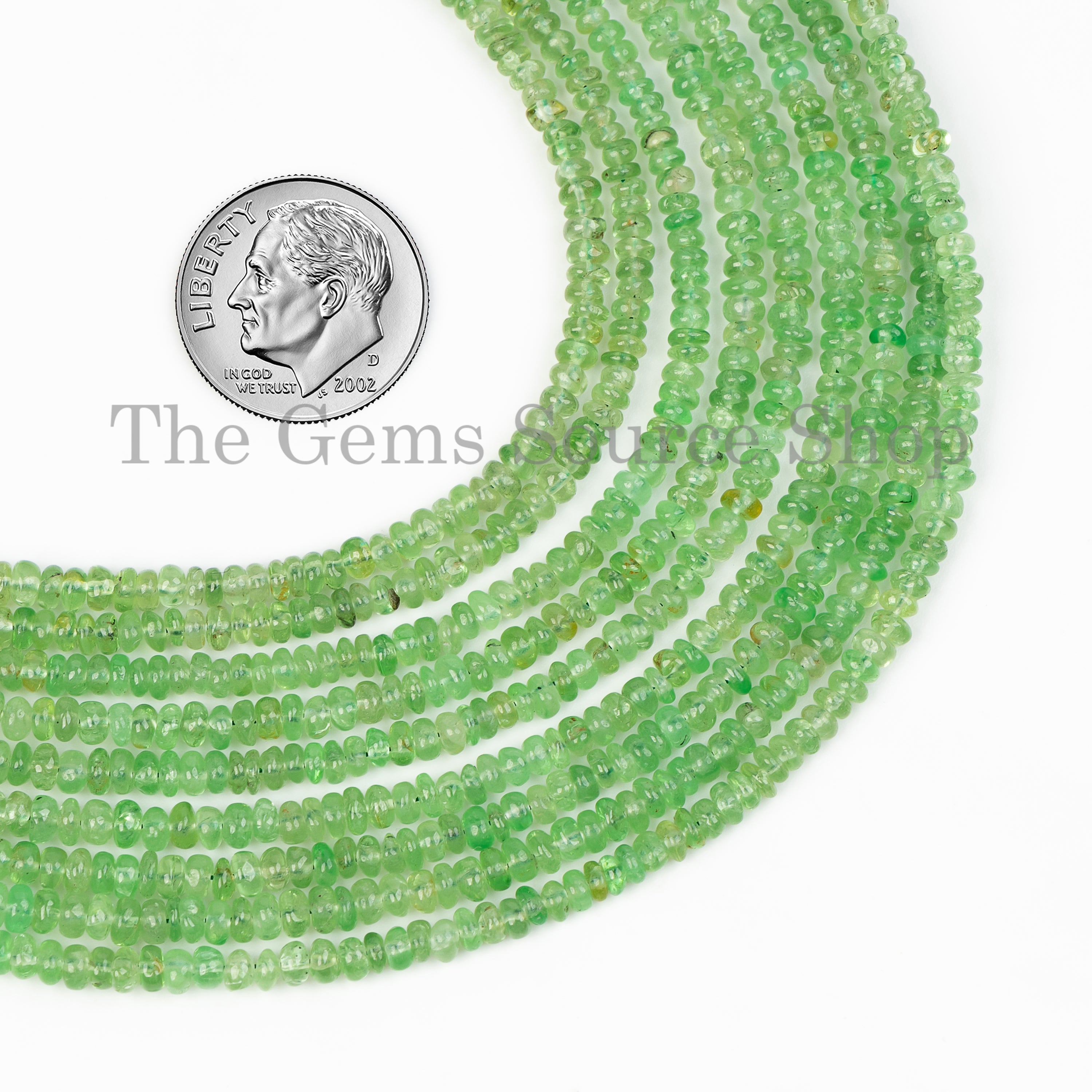 Plain Rondelle Shape Natural Tsavorite Center Drilled Bulk Gemstone Beads Strand- 2-3mm-16"