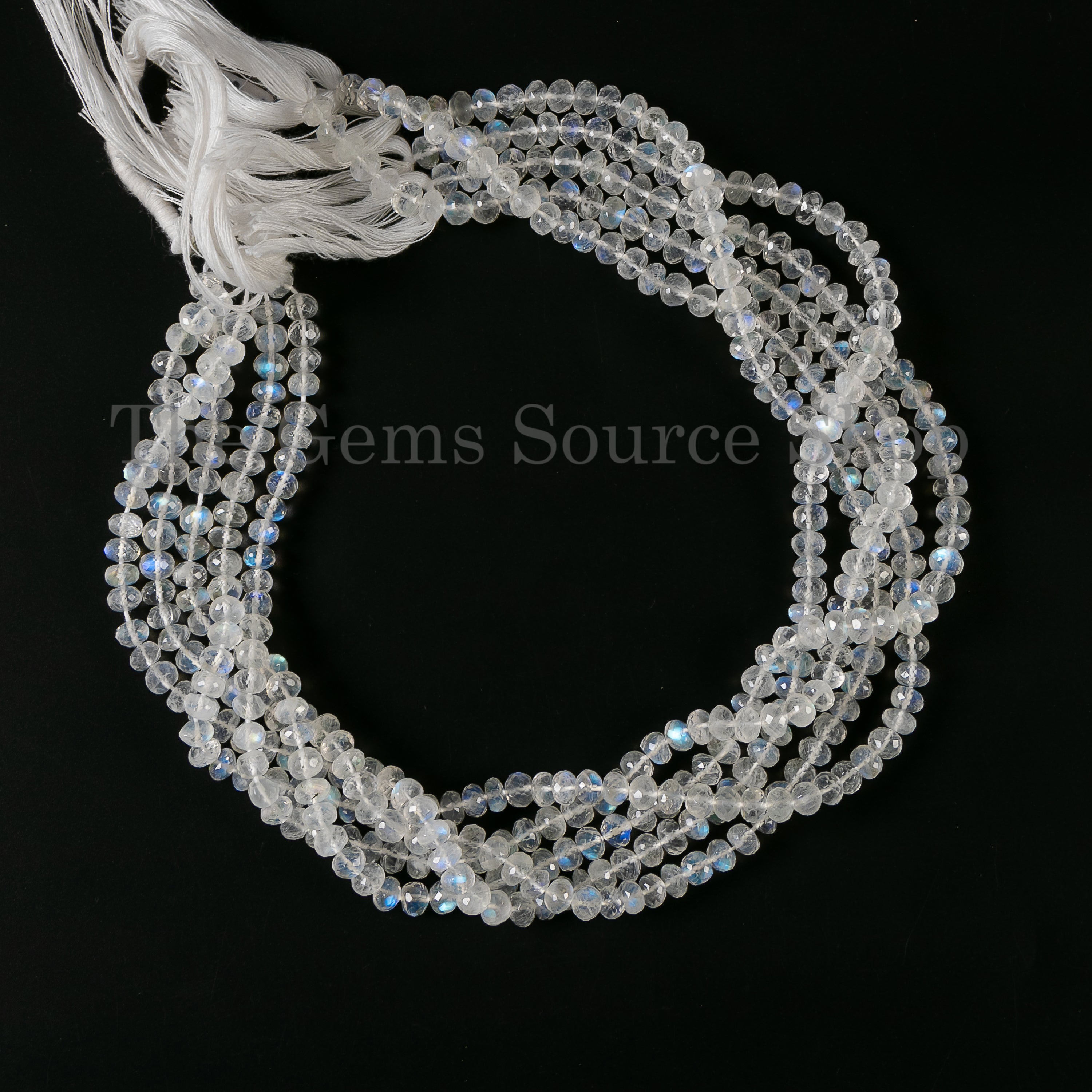 Rainbow Moonstone Faceted Rondelle Center Drilled Gemstone Beads Strand-14"-5.5-6.5mm