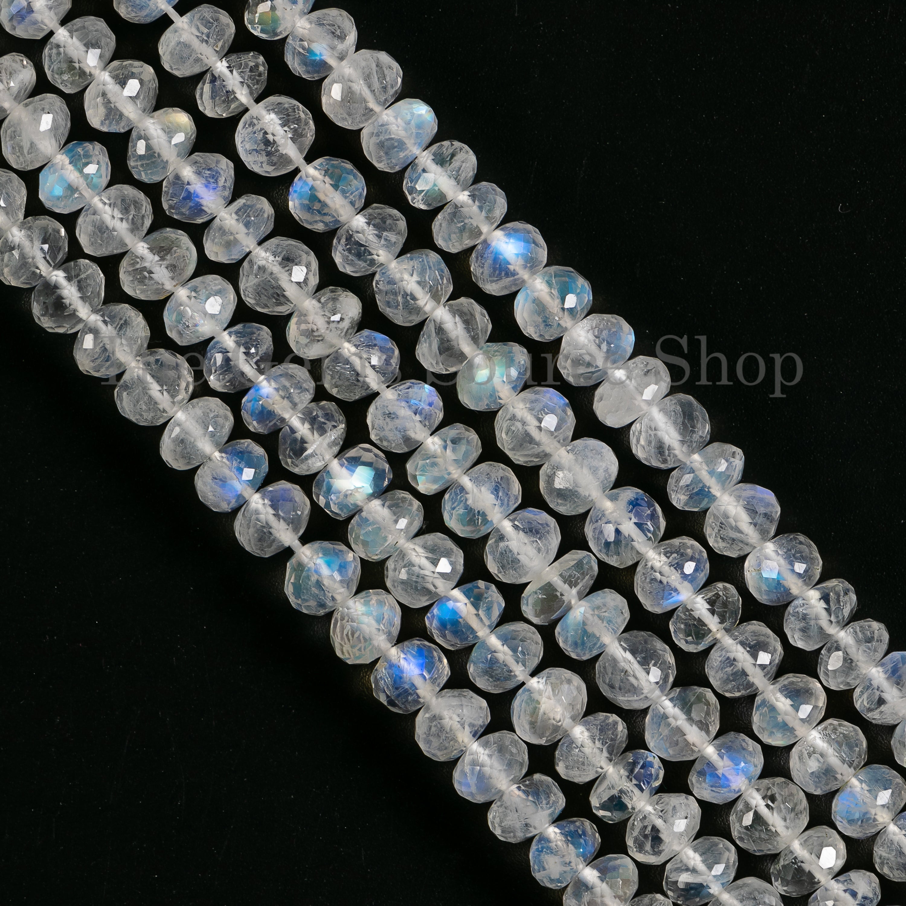 Rainbow Moonstone Faceted Rondelle Center Drilled Gemstone Beads Strand-14"-5.5-6.5mm