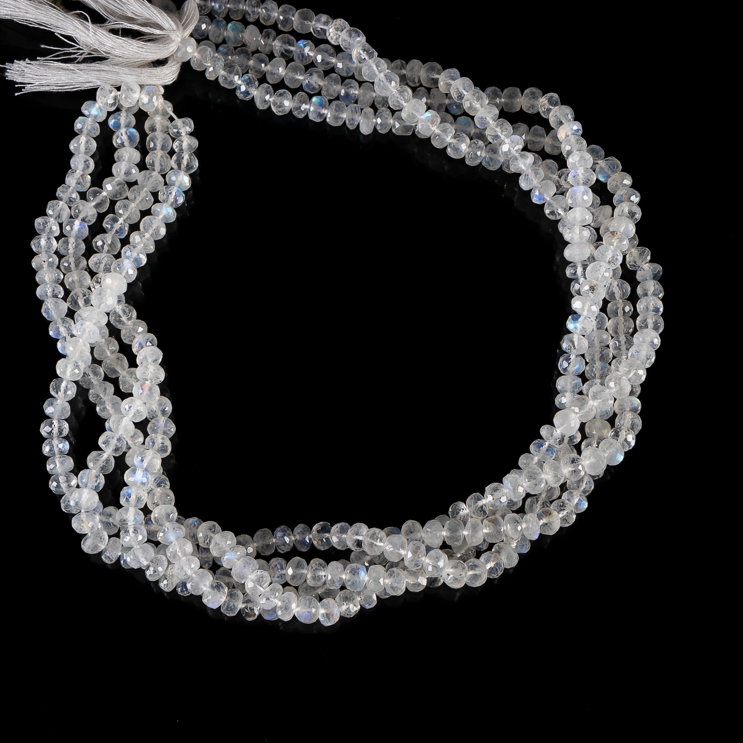 Rainbow Moonstone Center Drilled Faceted Rondelle Shape Beads Strand-5-6.5mm-13"