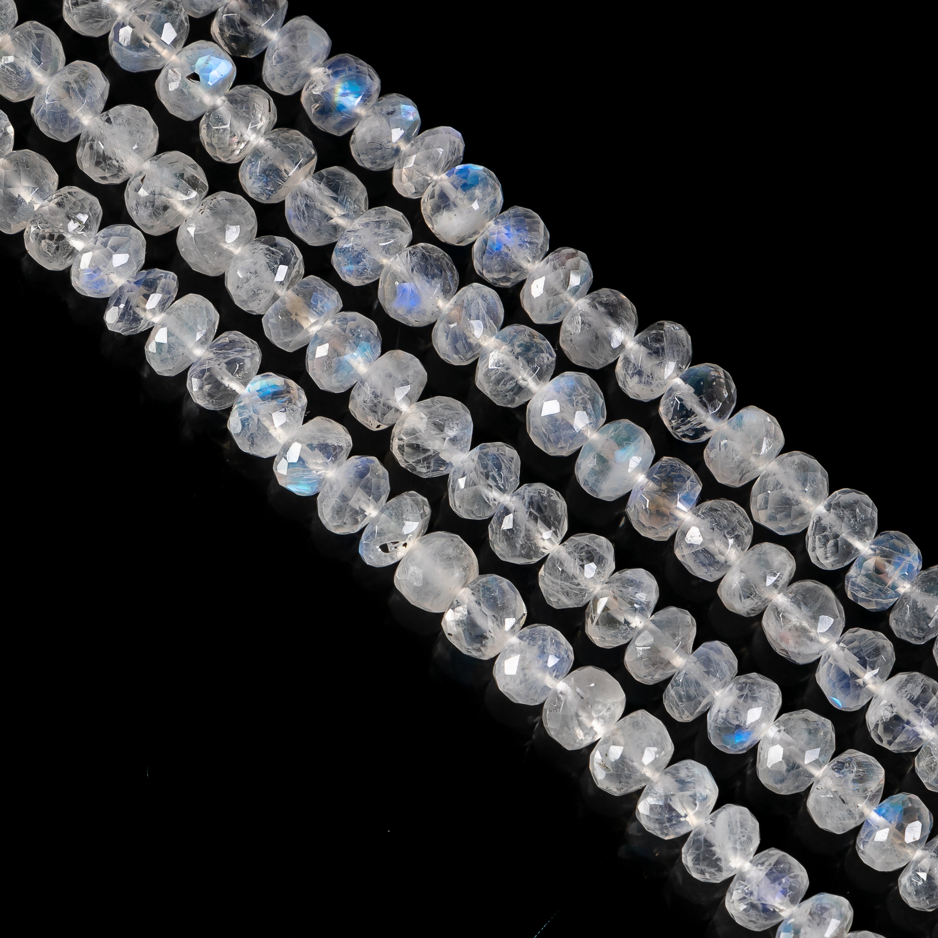 Rainbow Moonstone Center Drilled Faceted Rondelle Shape Beads Strand-5-6.5mm-13"