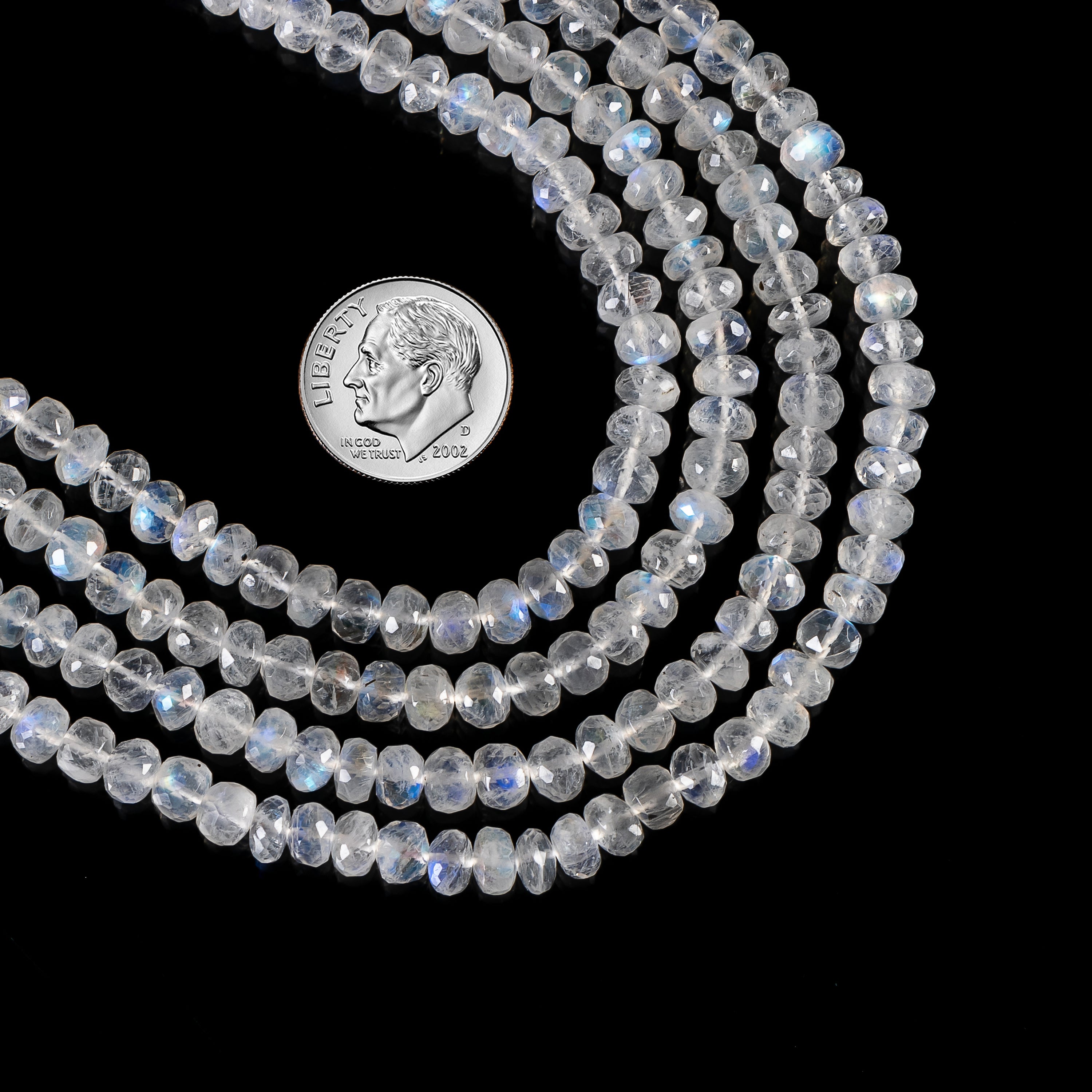 Rainbow Moonstone Center Drilled Faceted Rondelle Shape Beads Strand-5-6.5mm-13"