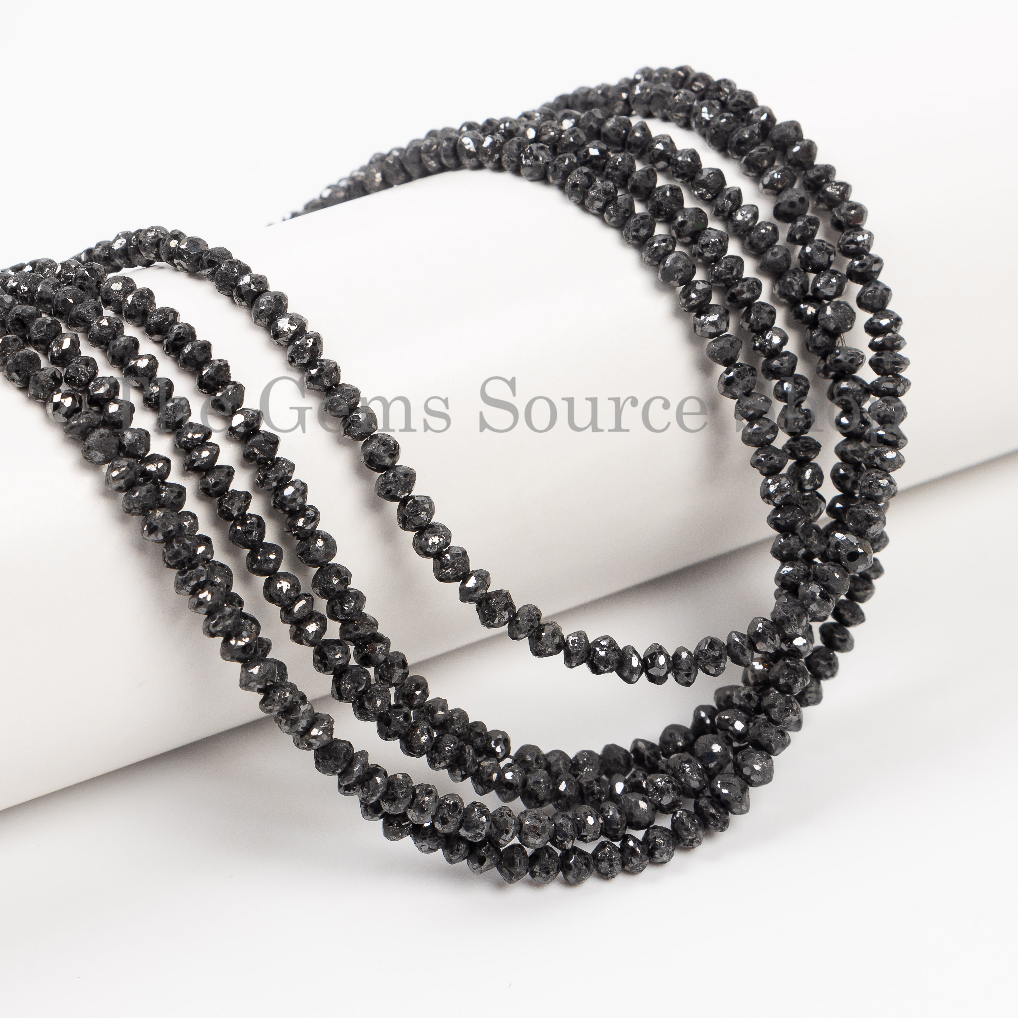 Rondelle Shape Faceted Natural Black Diamond Center Drilled Bulk Beads Strand- 2-3.5mm-15"