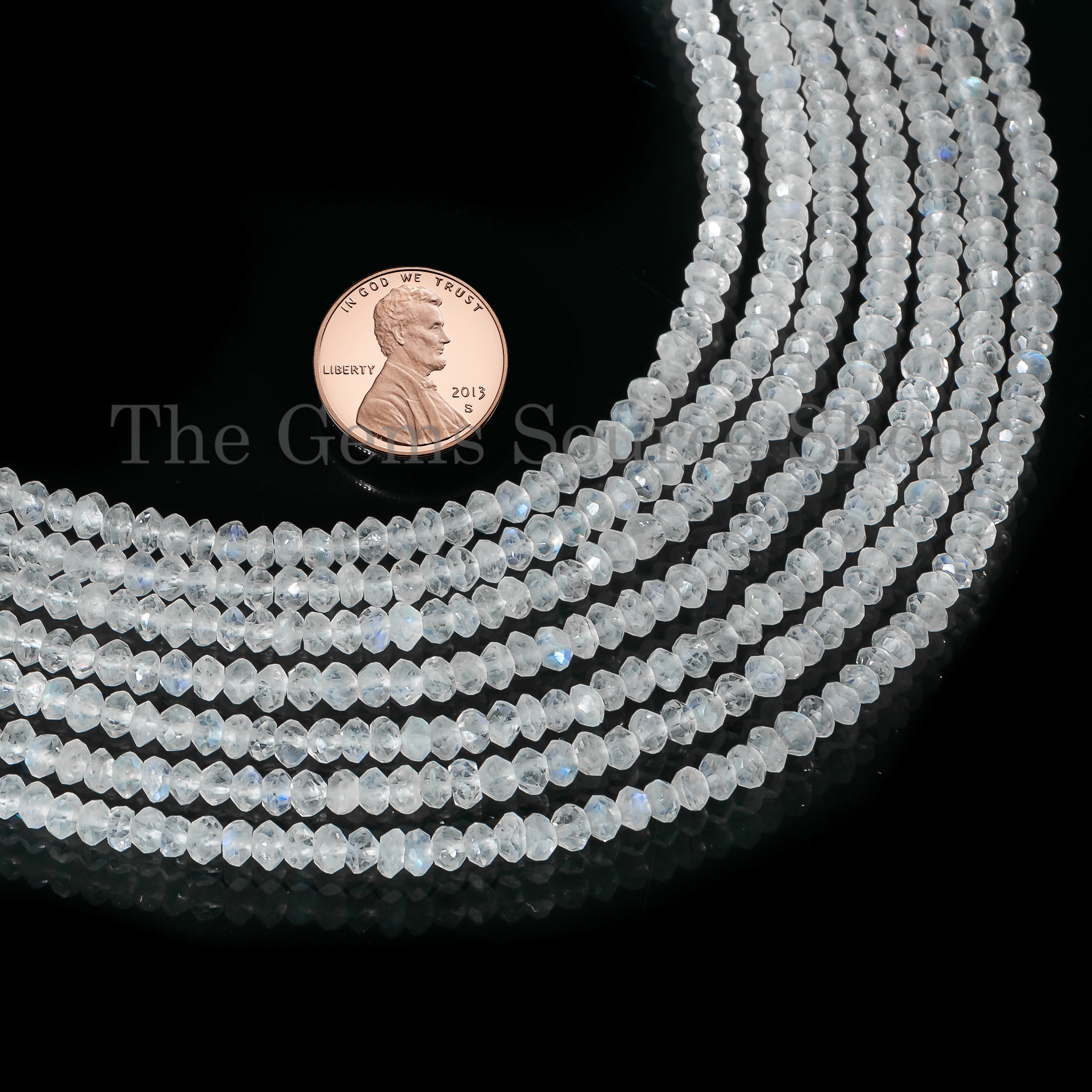 Rondelle Shape Natural Rainbow Moonstone Faceted 4-4.5mm Gemstone Beads 13" Strand