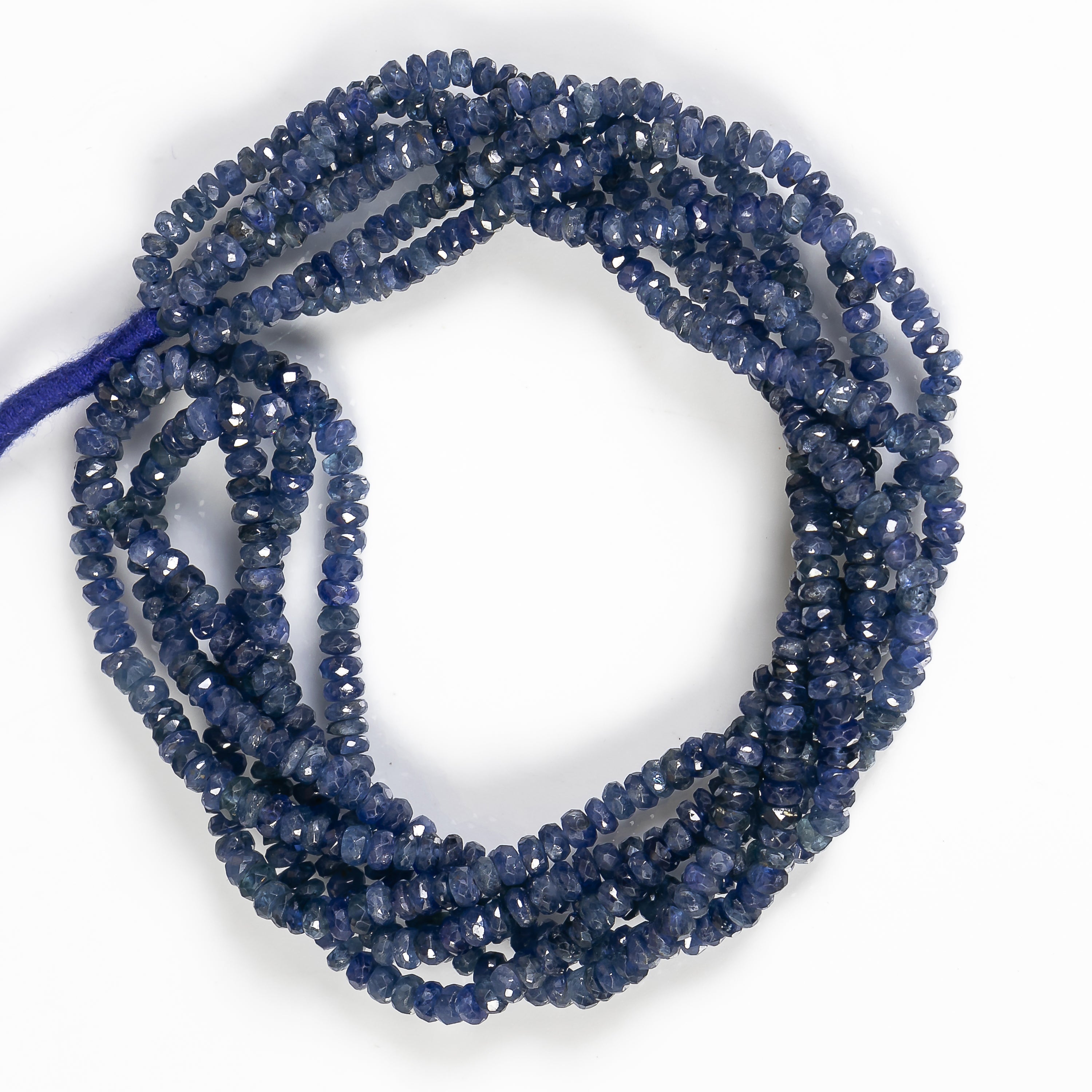 Rondelle Shape Natural Blue Sapphire Faceted 3-4.5mm Gemstone Beads 17" Strand