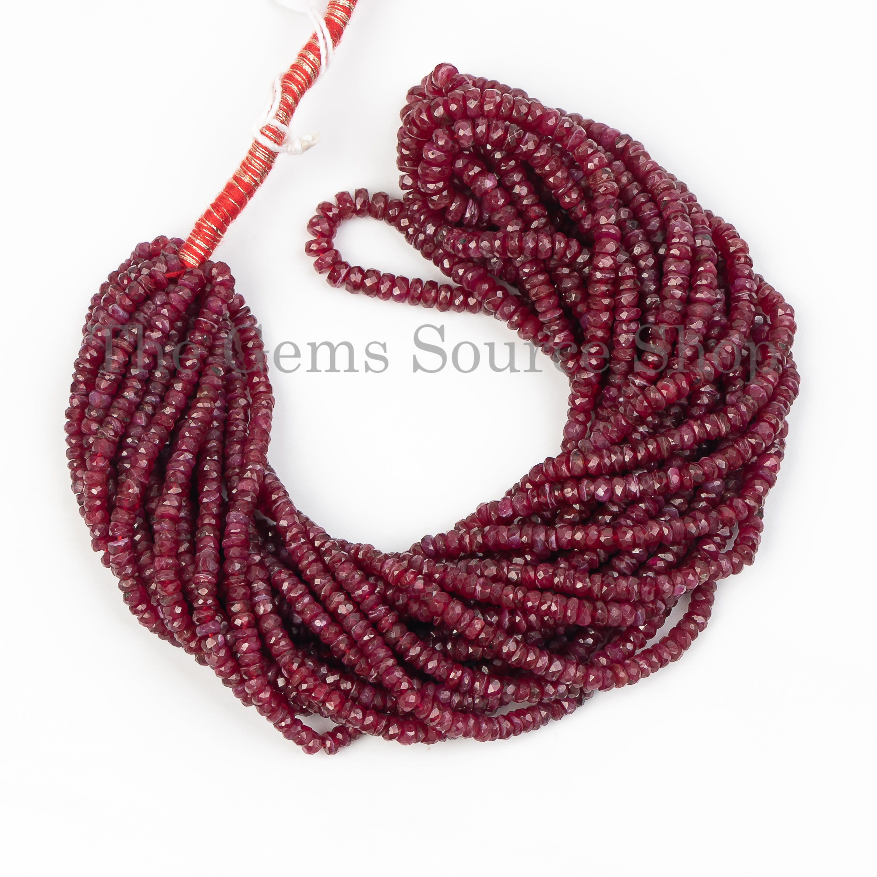 Small Size Faceted Rondelle Shape  Ruby Center Drilled Bulk Beads Strand 3.5-4.5mm-16"