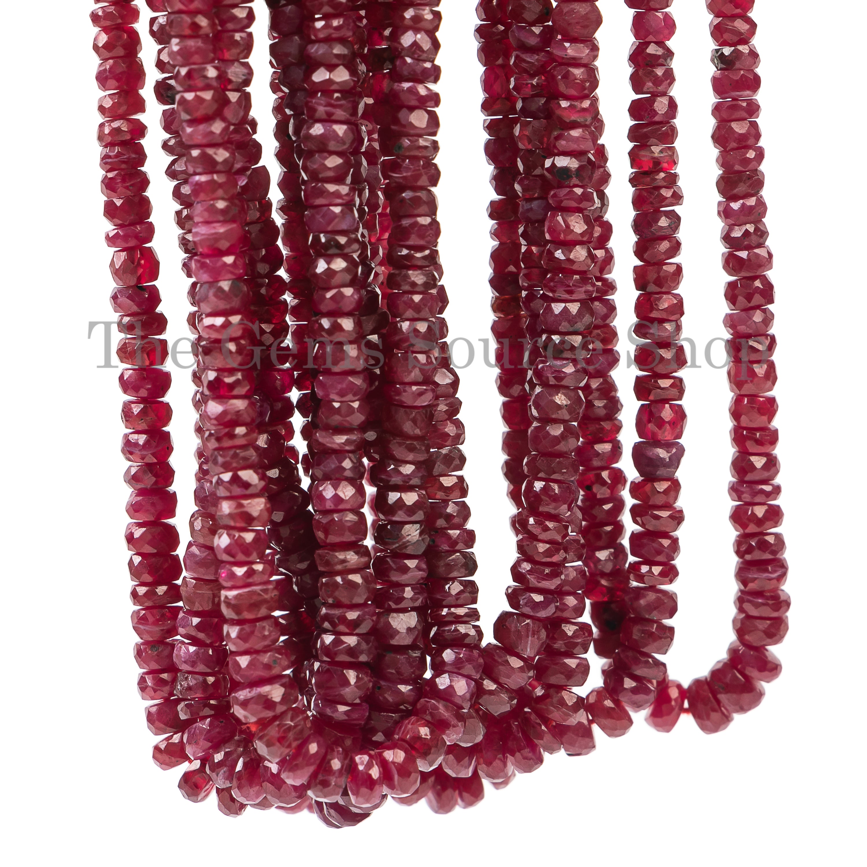 Small Size Faceted Rondelle Shape  Ruby Center Drilled Bulk Beads Strand 3.5-4.5mm-16"