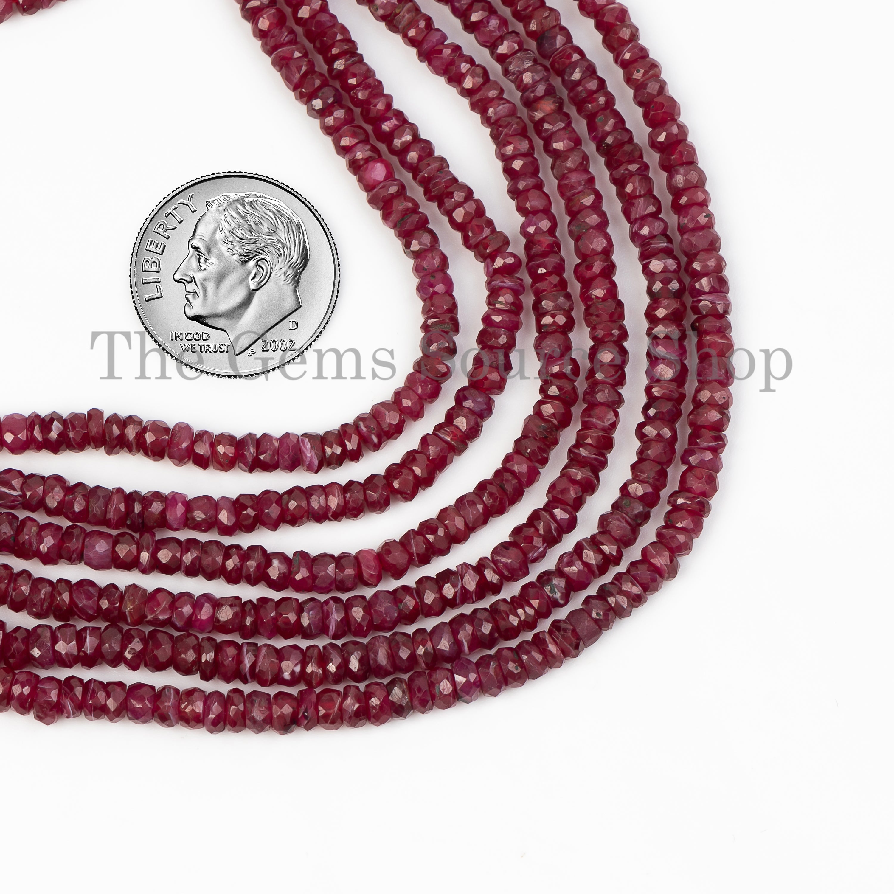 Small Size Faceted Rondelle Shape  Ruby Center Drilled Bulk Beads Strand 3.5-4.5mm-16"