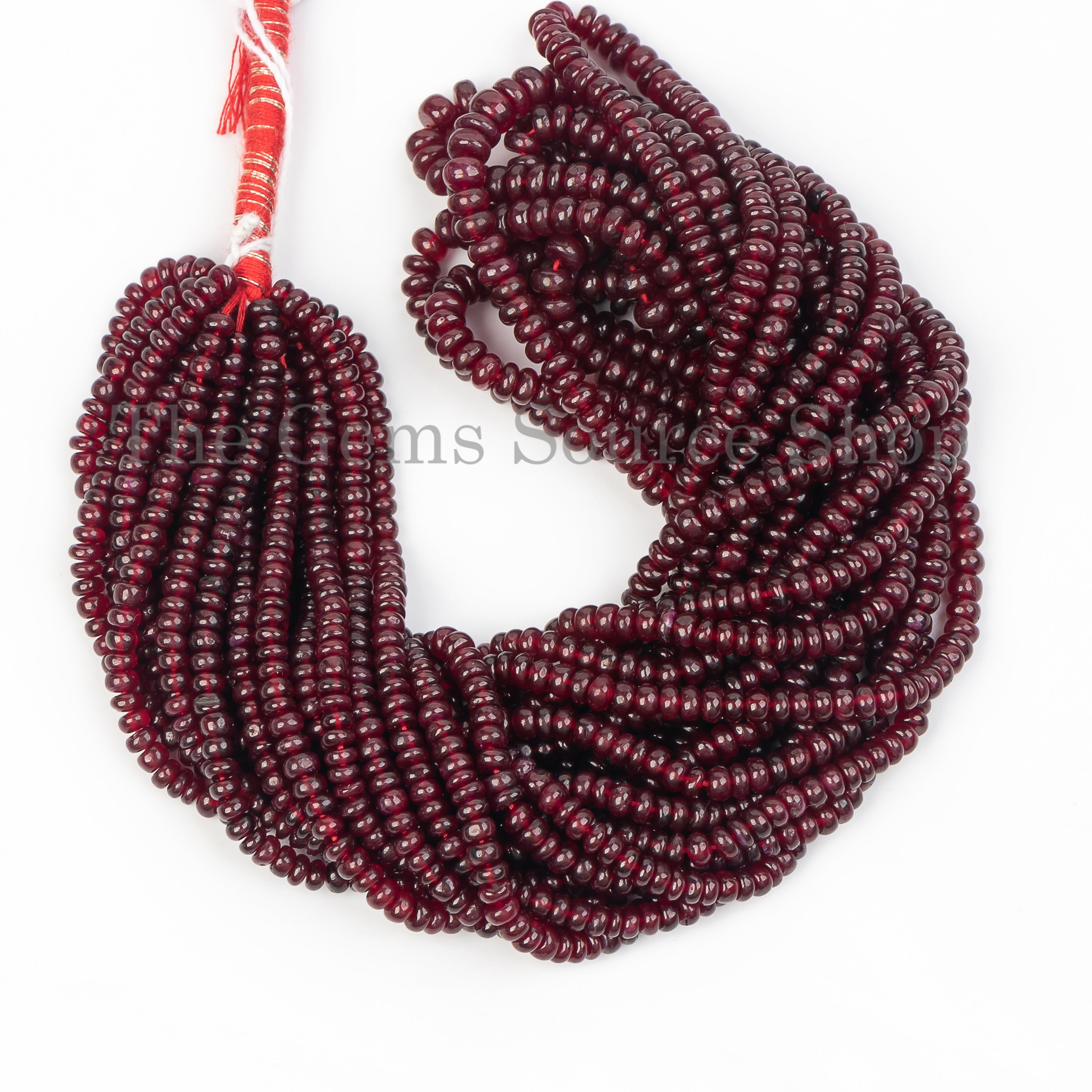 Smooth Rondelle Shape Longido Ruby Center Drilled Bulk Beads Strand- 3.5-4.5mm-16"