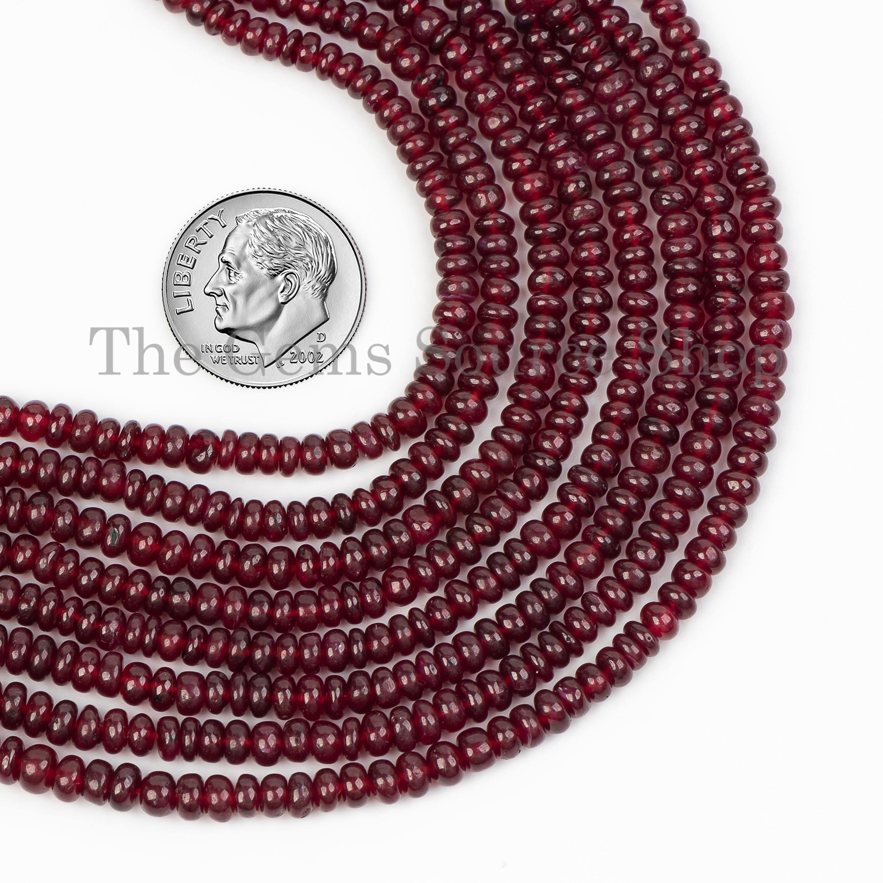 Smooth Rondelle Shape Longido Ruby Center Drilled Bulk Beads Strand- 3.5-4.5mm-16"