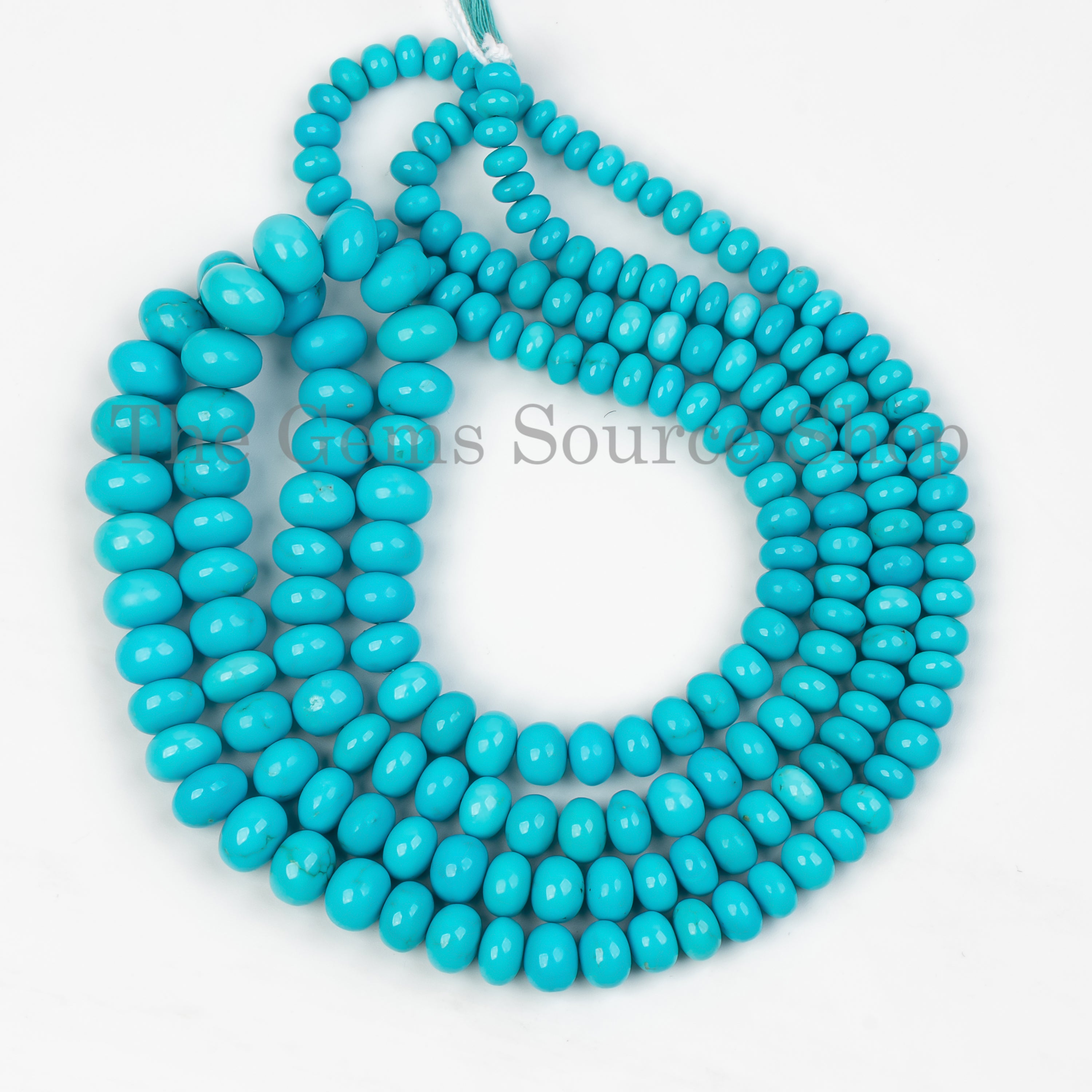 Smooth Rondelle Shape Sleeping Beauty Turquoise Center Drilled Bulk Beads Strand- 5.5-11mm-19"