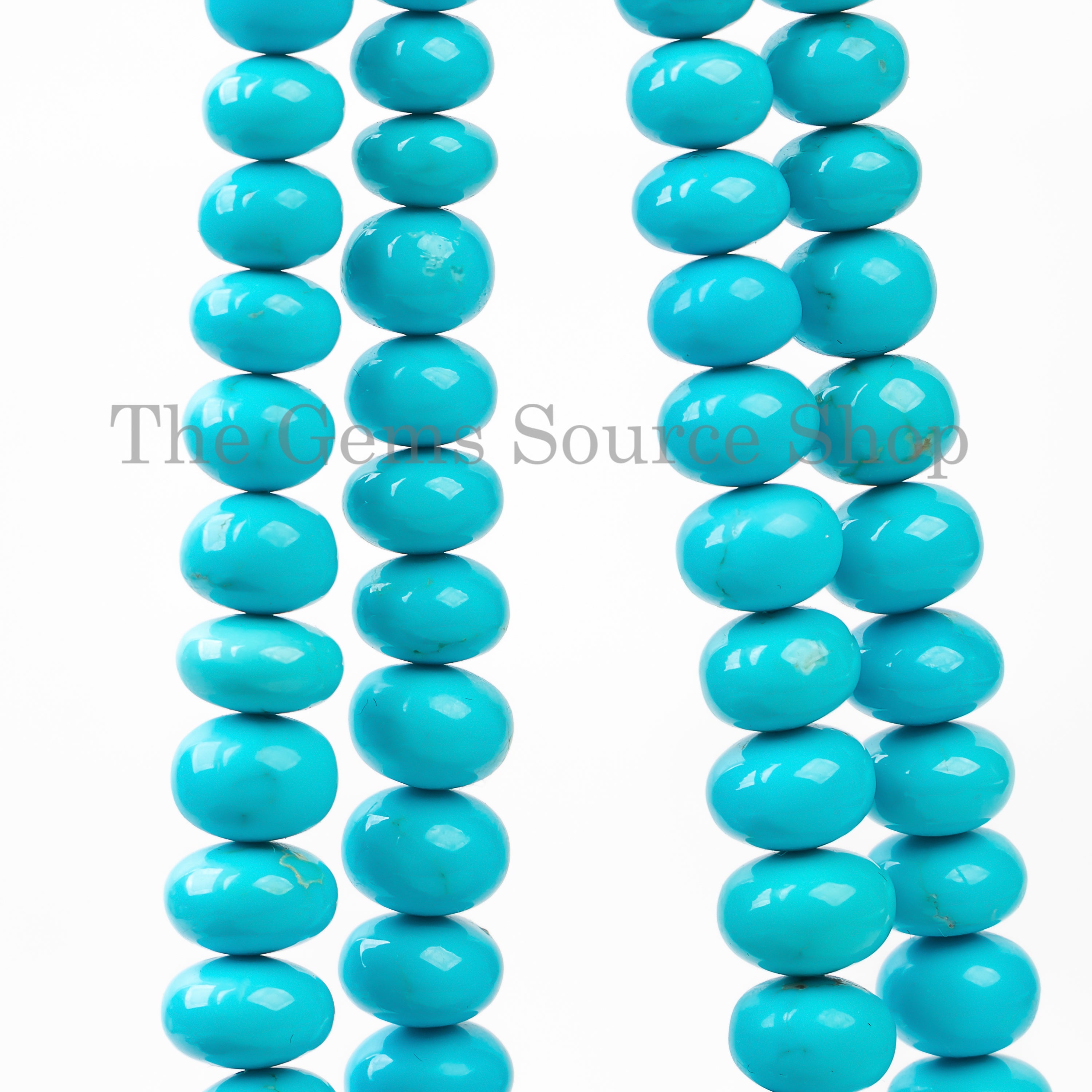 Smooth Rondelle Shape Sleeping Beauty Turquoise Center Drilled Bulk Beads Strand- 5.5-11mm-19"