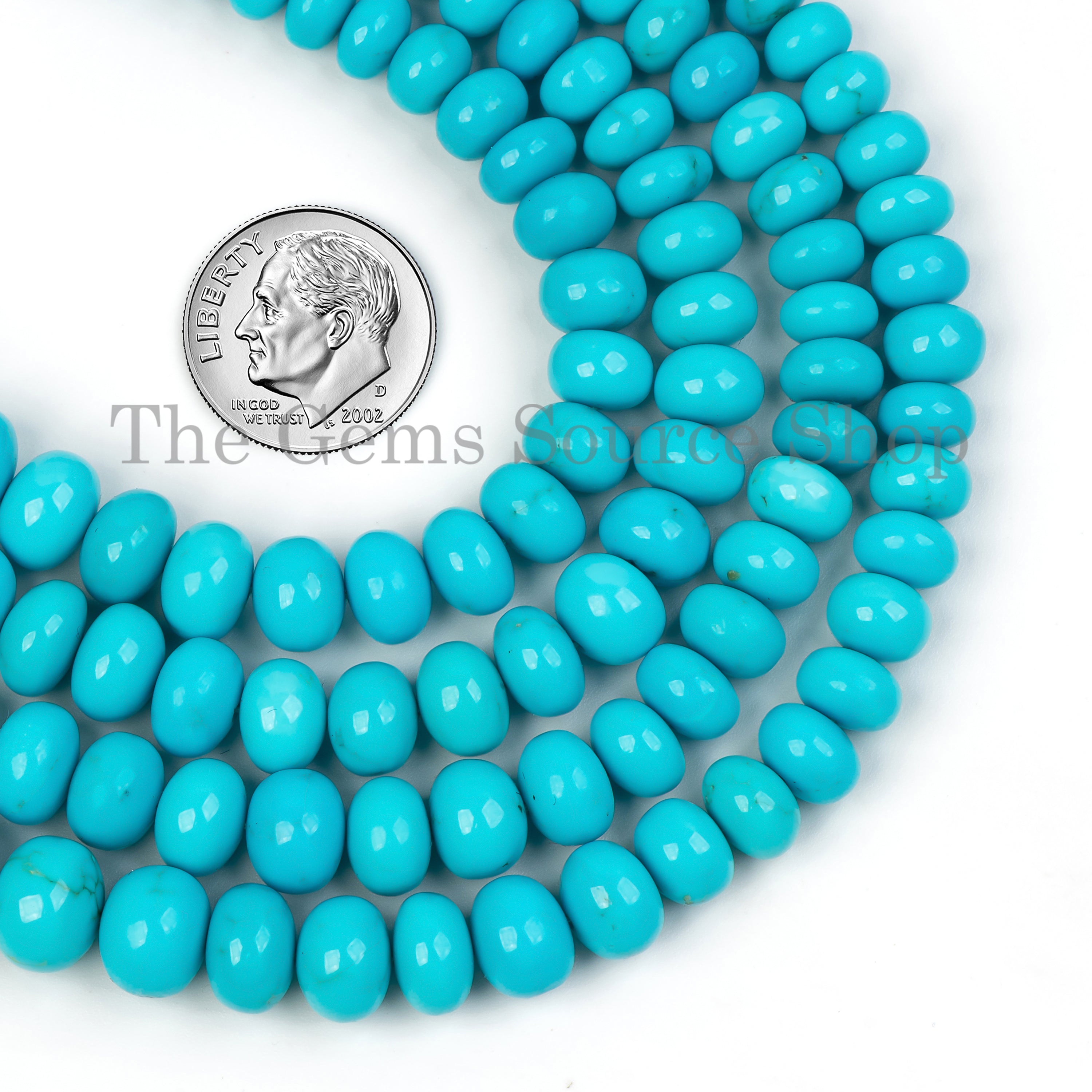 Smooth Rondelle Shape Sleeping Beauty Turquoise Center Drilled Bulk Beads Strand- 5.5-11mm-19"