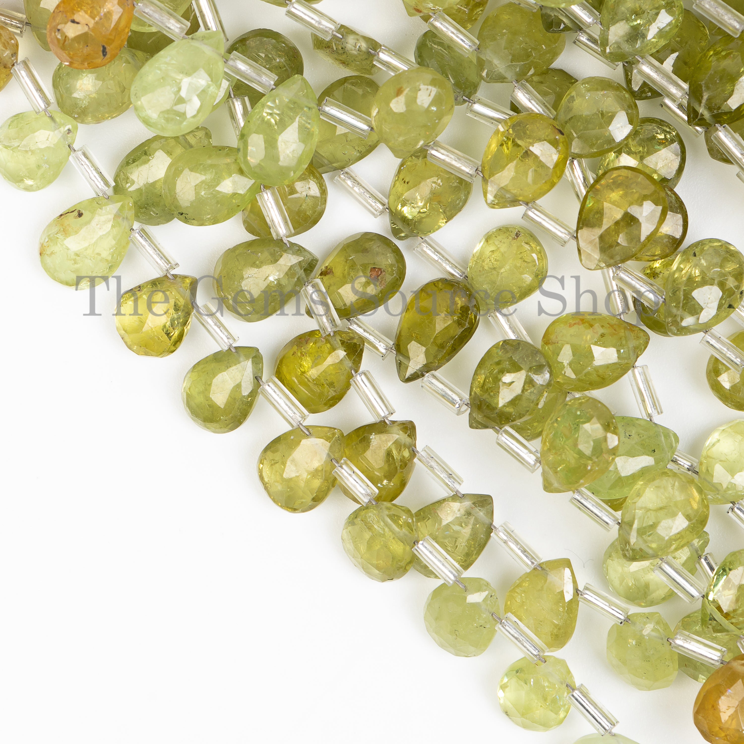 8"-7x18-7x10mm Super Quality Grossular Garnet Faceted Drops Beads Strand in BULK