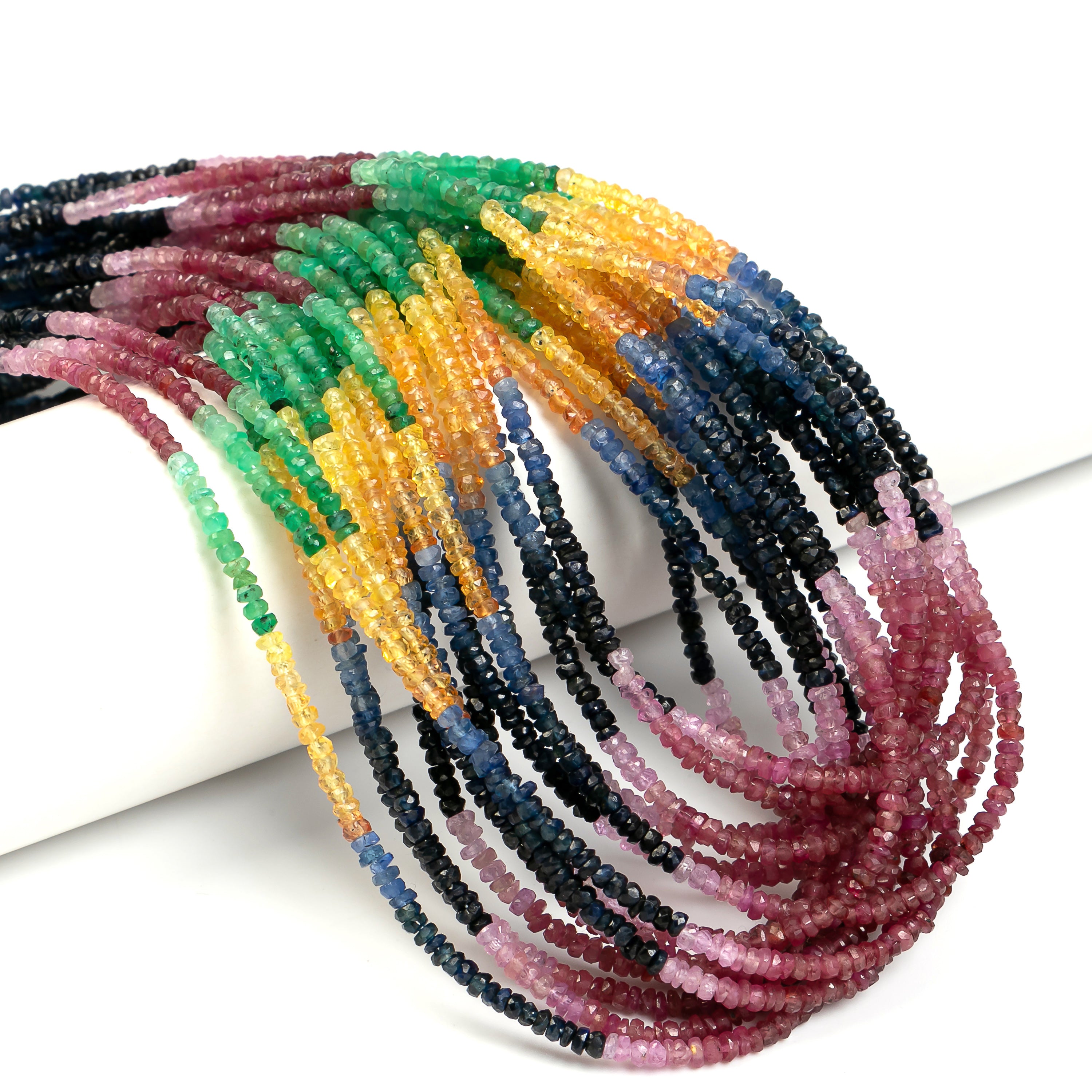 Tiny Faceted Rondelle Shape Multi Precious Gemstone Bulk Beads Strand- 2.2-2.5mm-16"