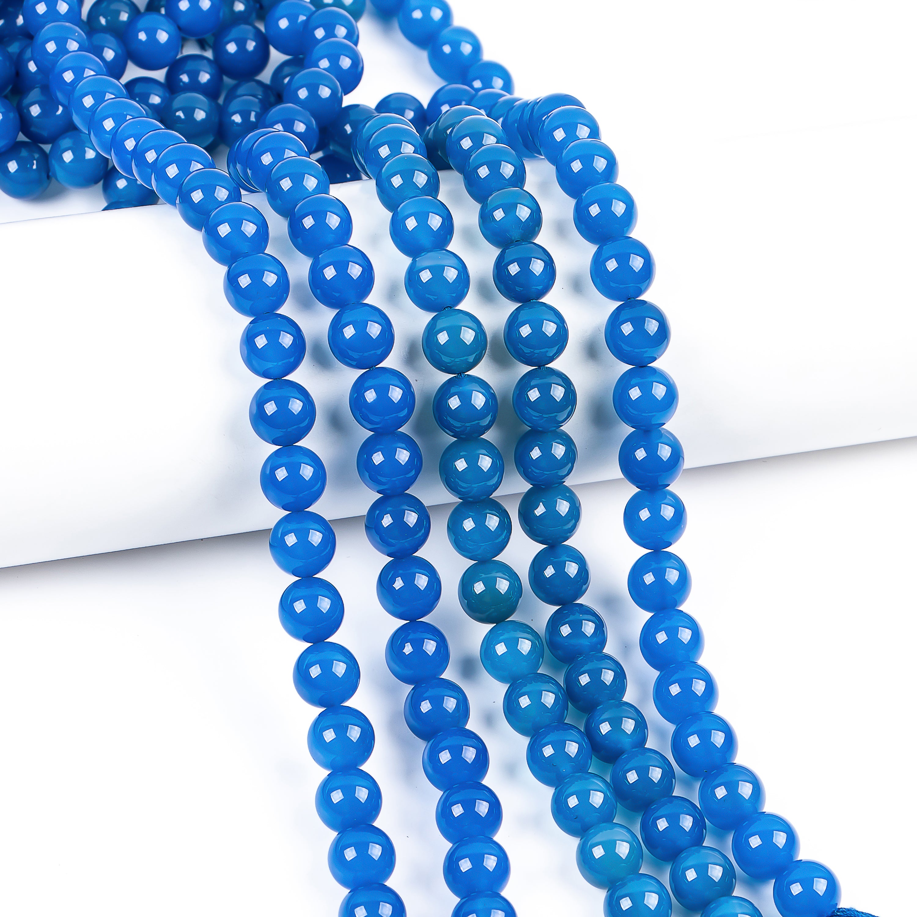 Top Quality Natural Blue Agate Smooth Round Shape Gemstone Beads Strand- 10mm-16"