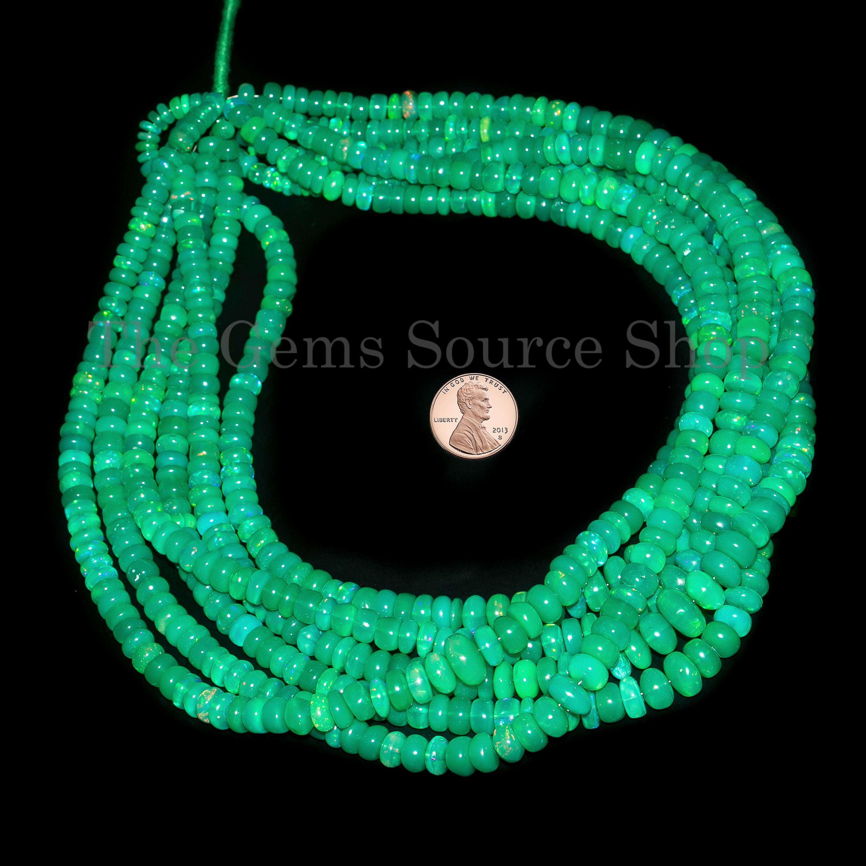 Top Quality Green Dyed Ethiopian Opal Smooth Rondelle Shape Beads Strand 5-8mm-17"