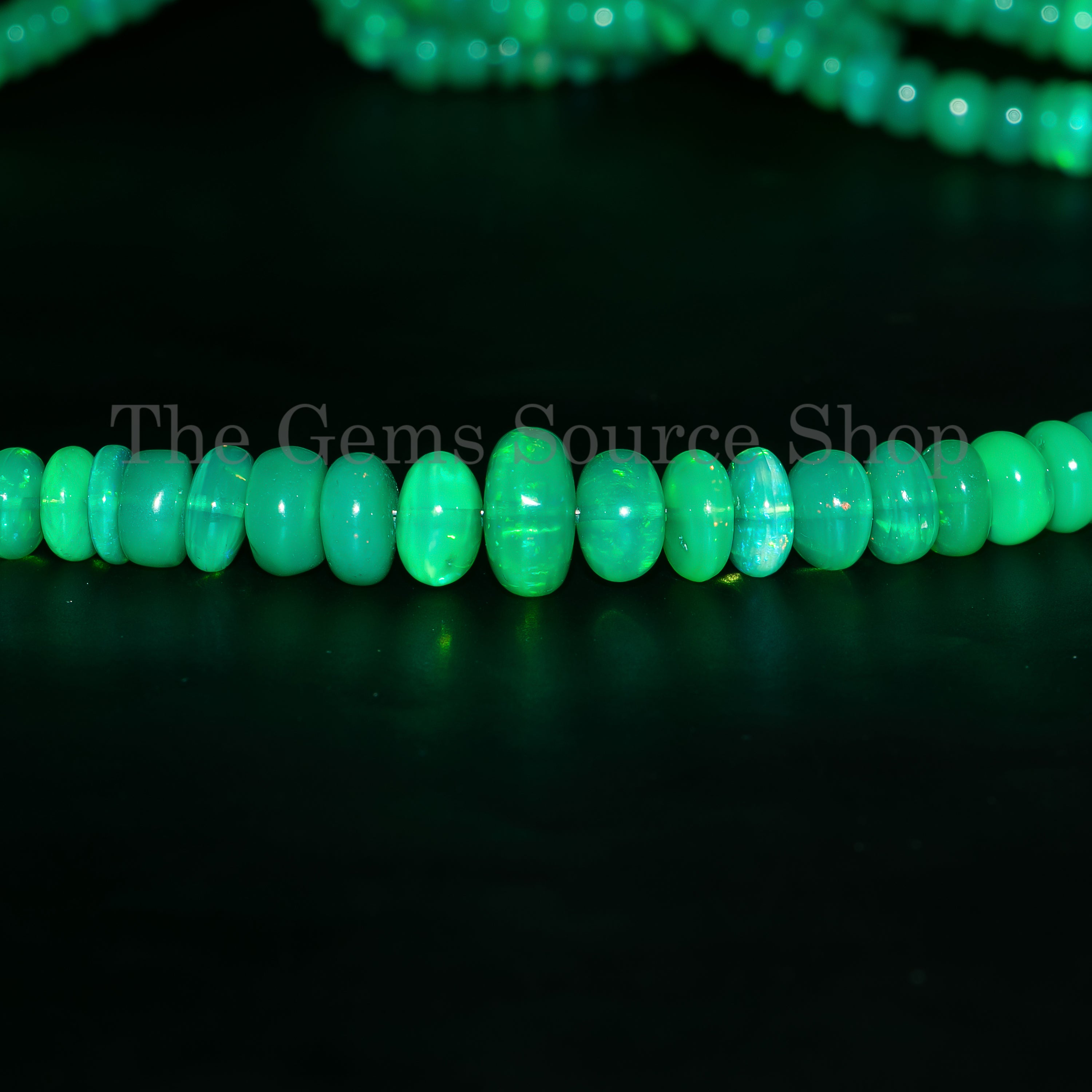 Top Quality Green Dyed Ethiopian Opal Smooth Rondelle Shape Beads Strand 5-8mm-17"