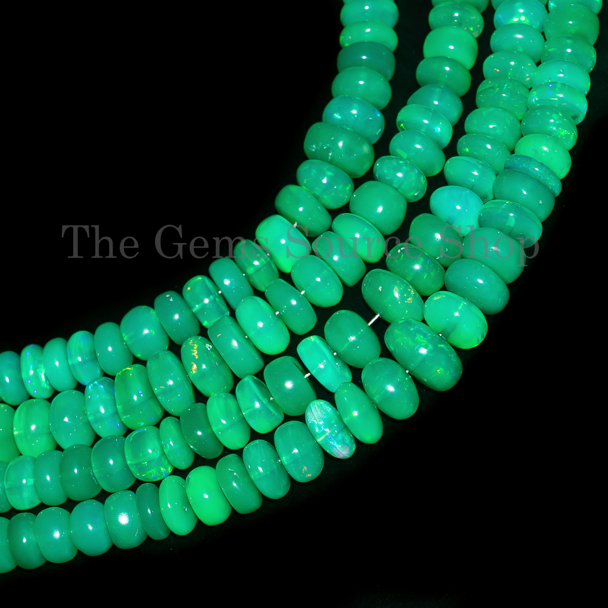 Top Quality Green Dyed Ethiopian Opal Smooth Rondelle Shape Beads Strand 5-8mm-17"