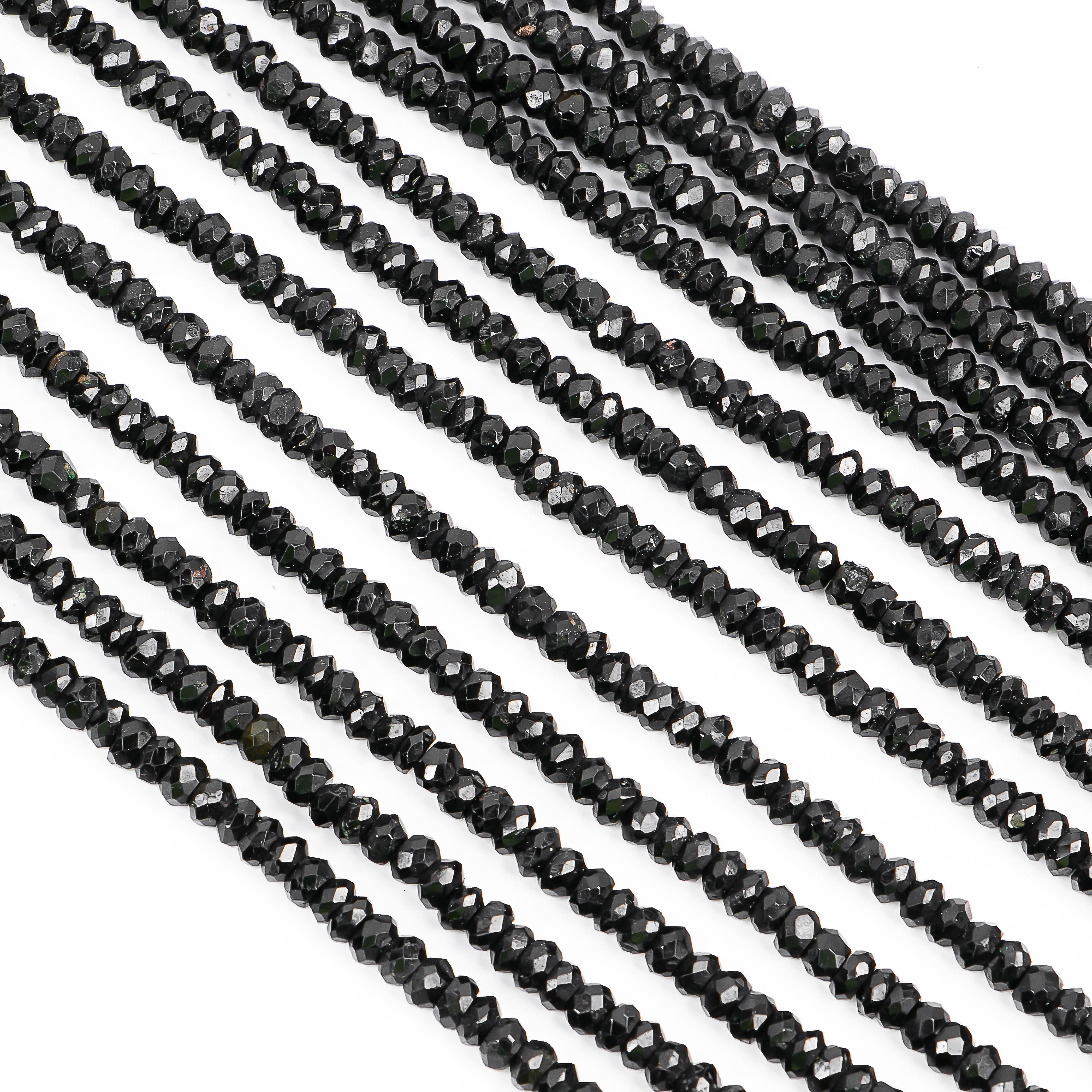 Top Quality Natural Black Tourmaline Faceted Rondelle Beads Strand - 3-3.25mm-14"