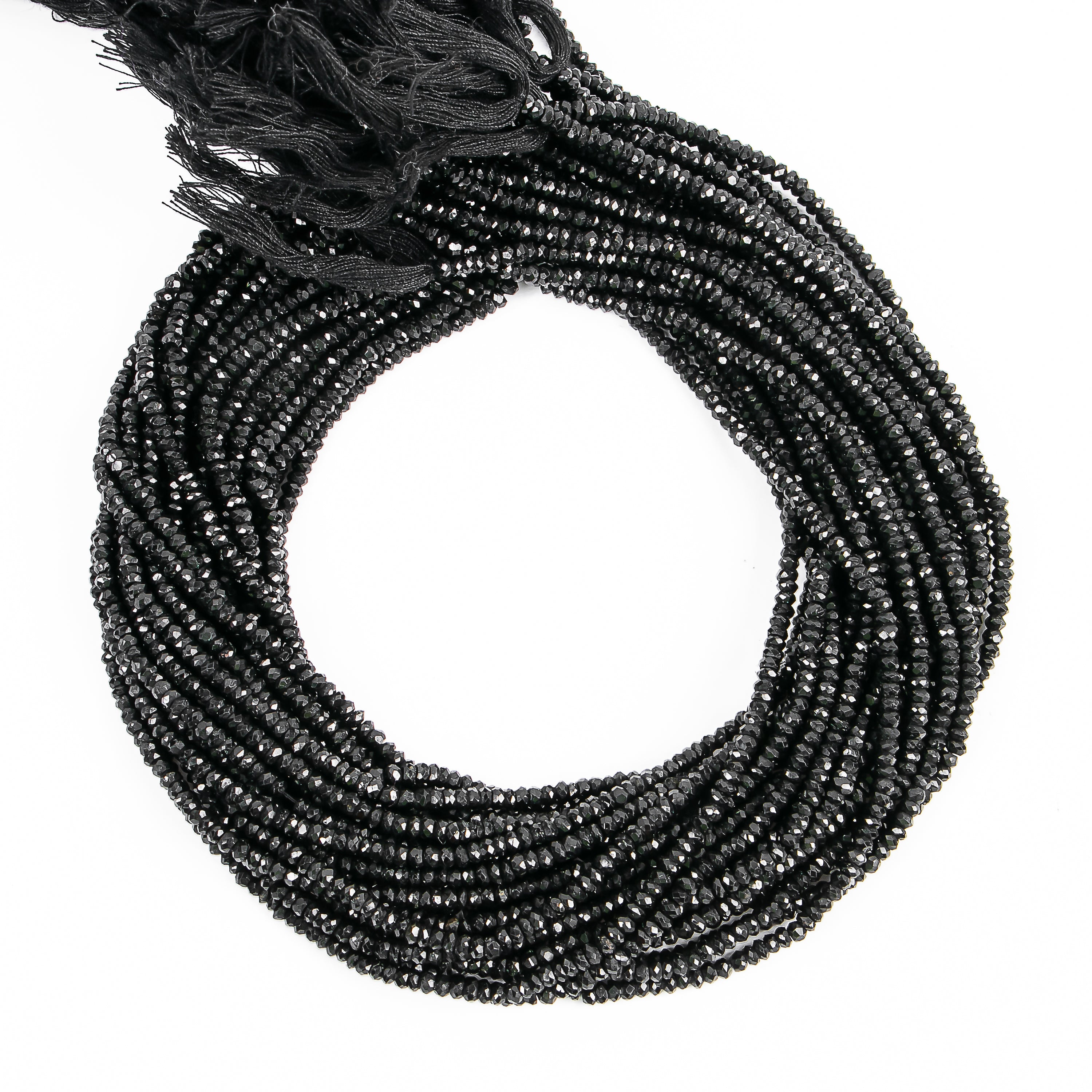 Top Quality Natural Black Tourmaline Faceted Rondelle Beads Strand - 3-3.25mm-14"