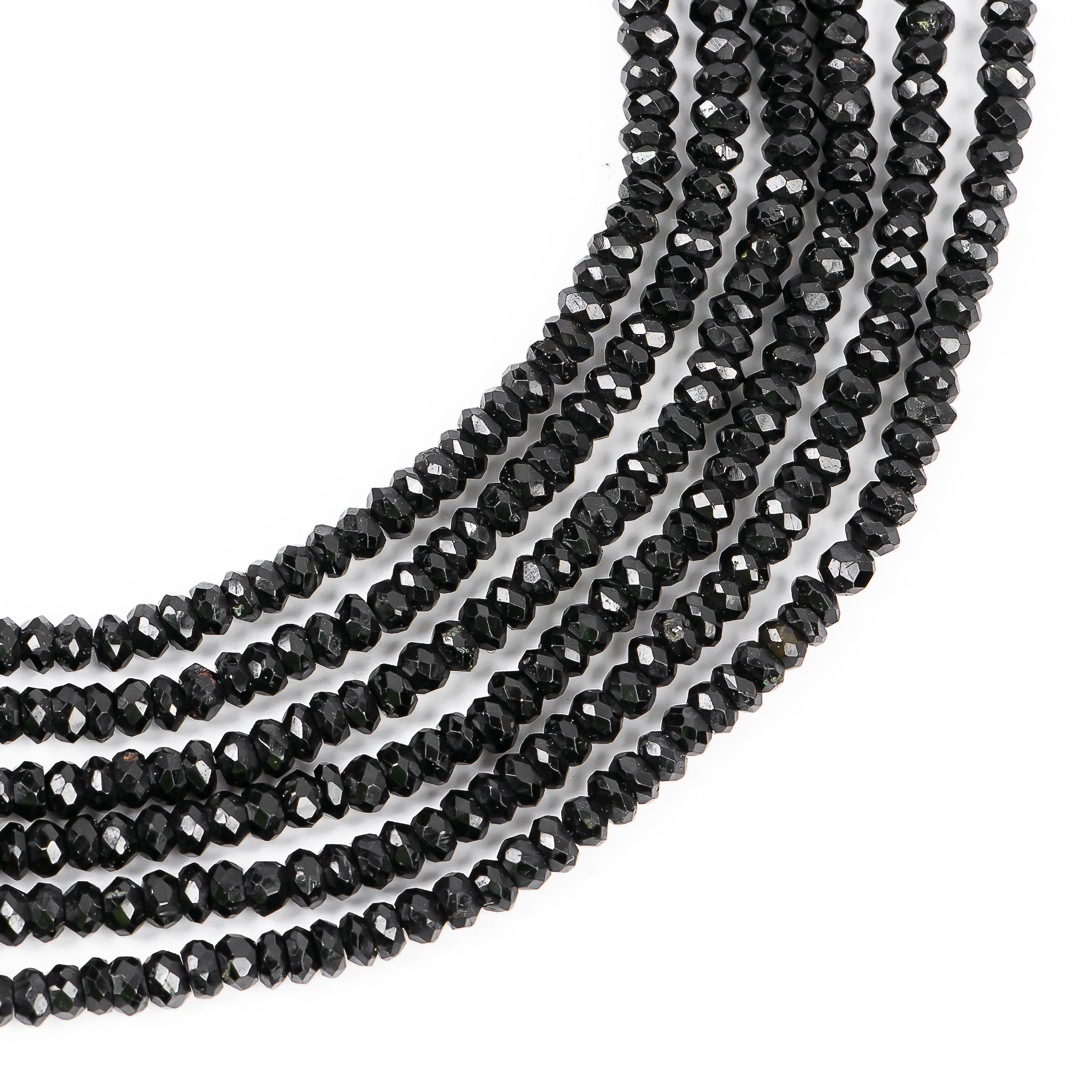 Top Quality Natural Black Tourmaline Faceted Rondelle Beads Strand - 3-3.25mm-14"