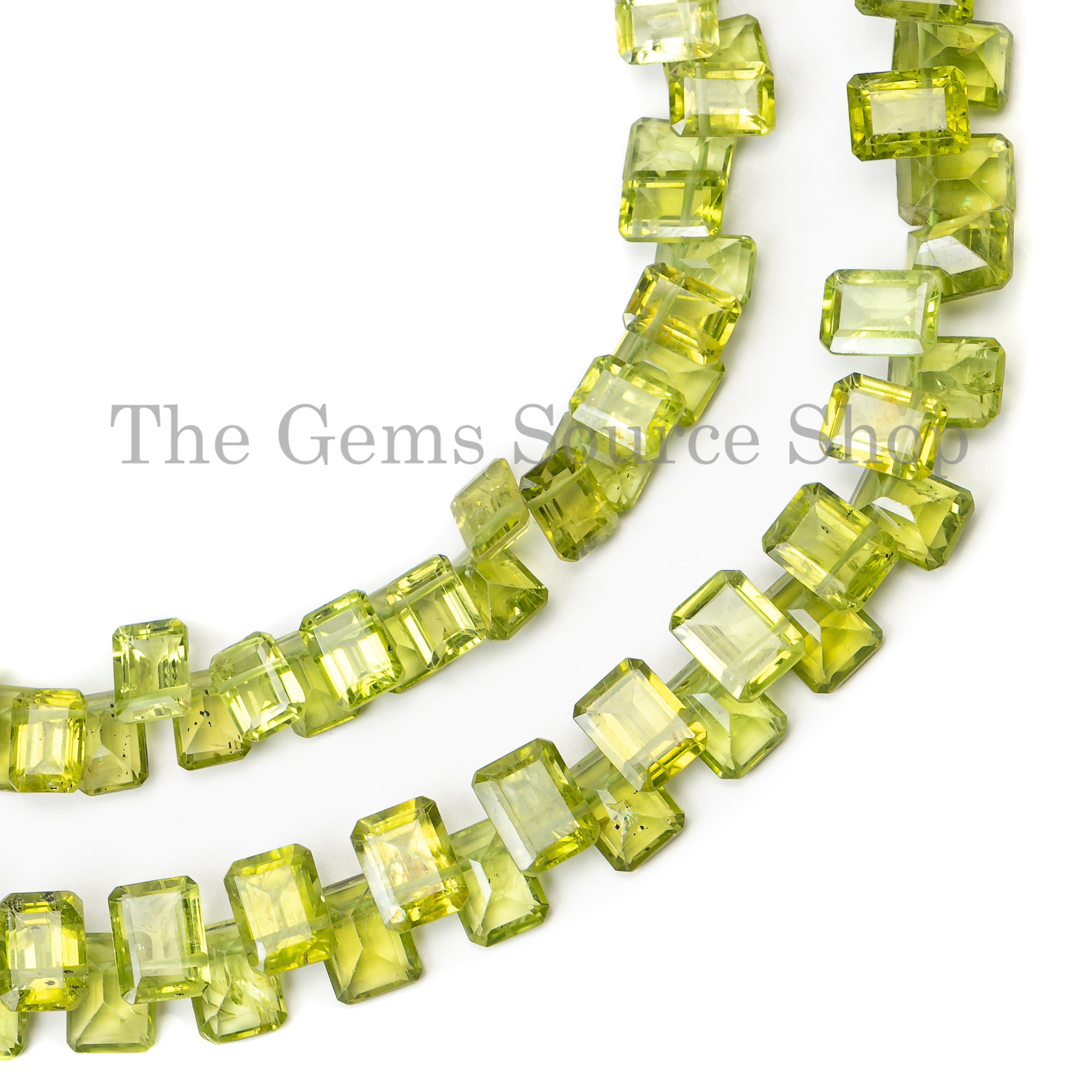 Top Quality Natural Peridot Faceted Cushion Shape Gemstone Beads Strand- 6x8-5x7mm-14"