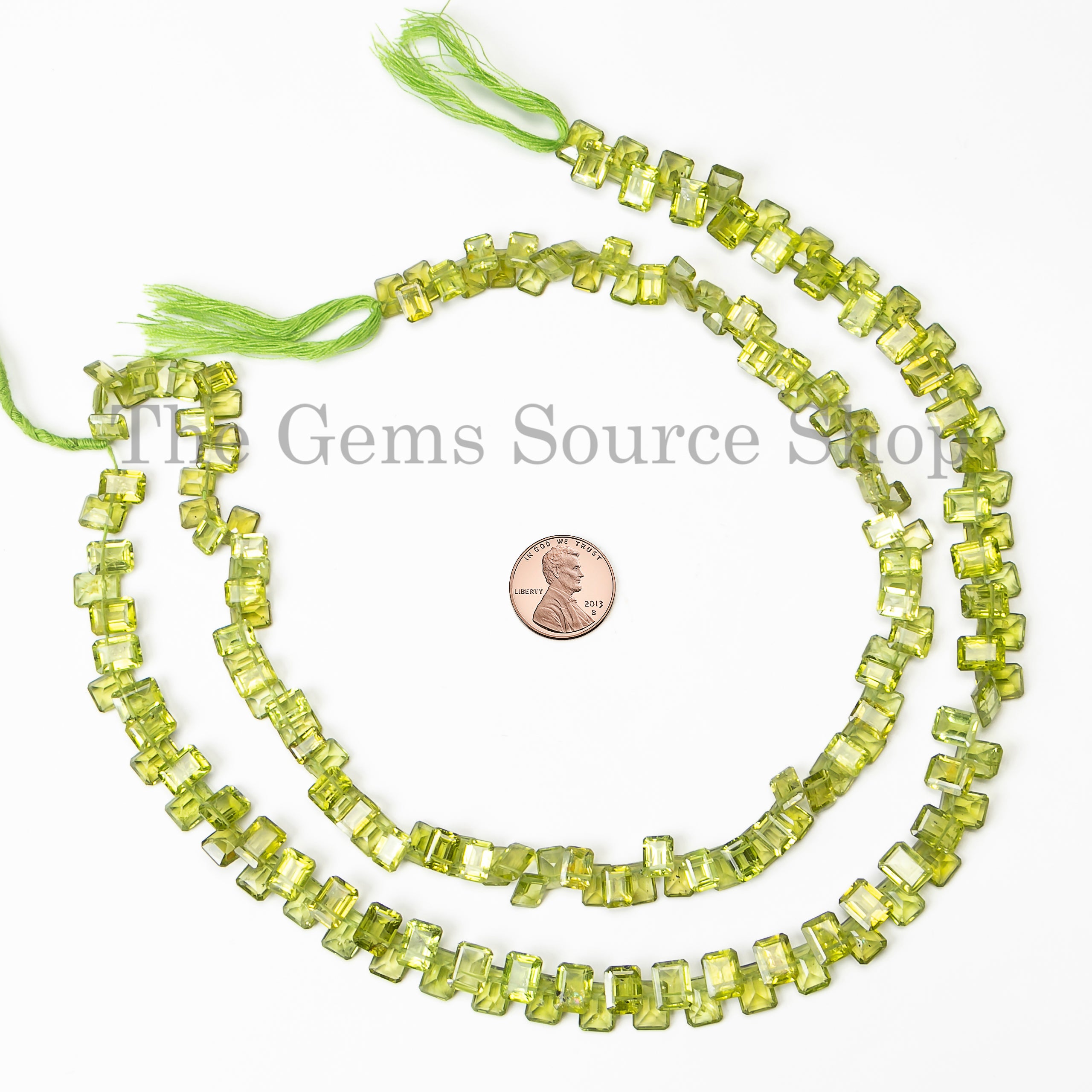 Top Quality Natural Peridot Faceted Cushion Shape Gemstone Beads Strand- 6x8-5x7mm-14"