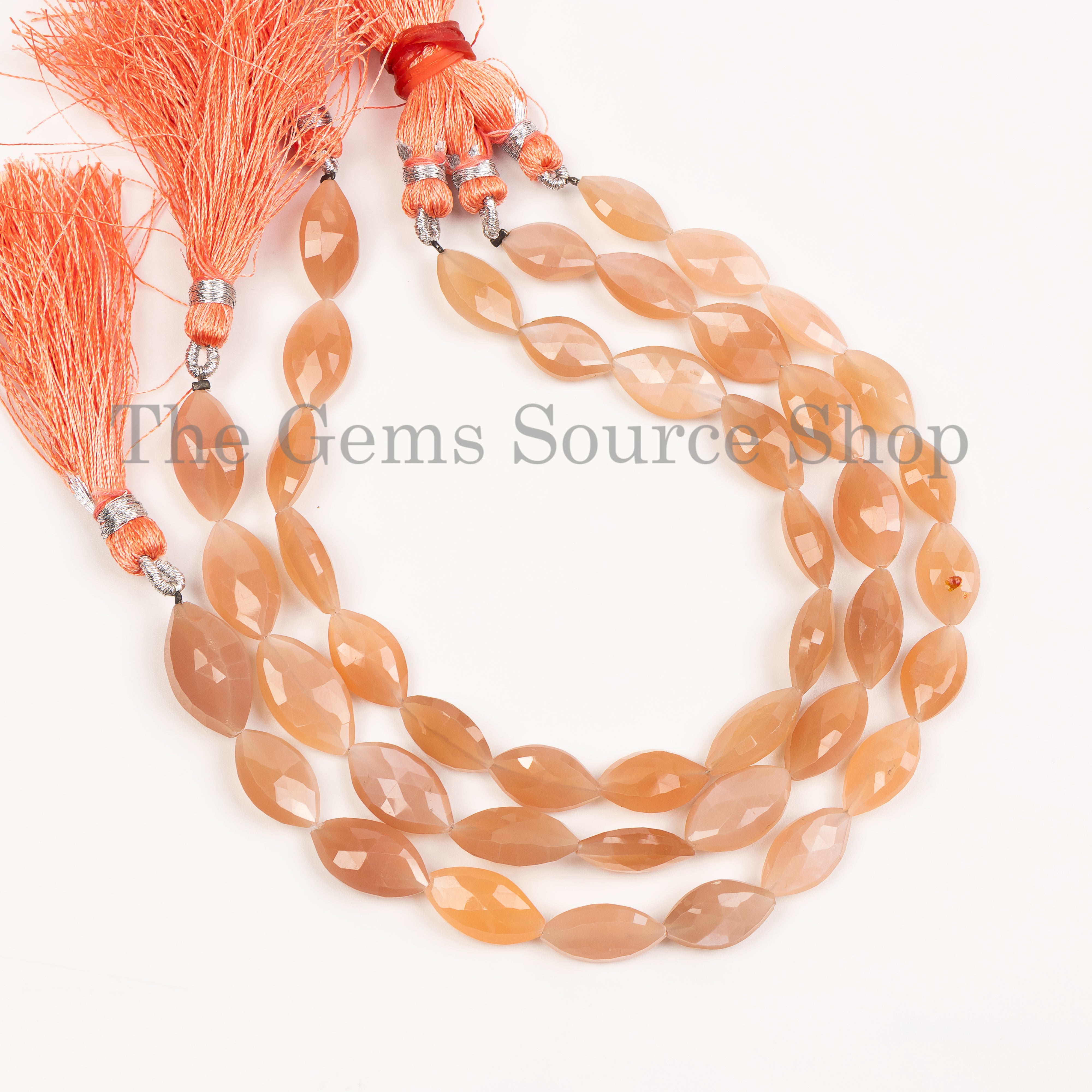 8x13-10x17mm-8" Top Quality Peach Moonstone Faceted Marquise Shape Wholesale Beads Strand