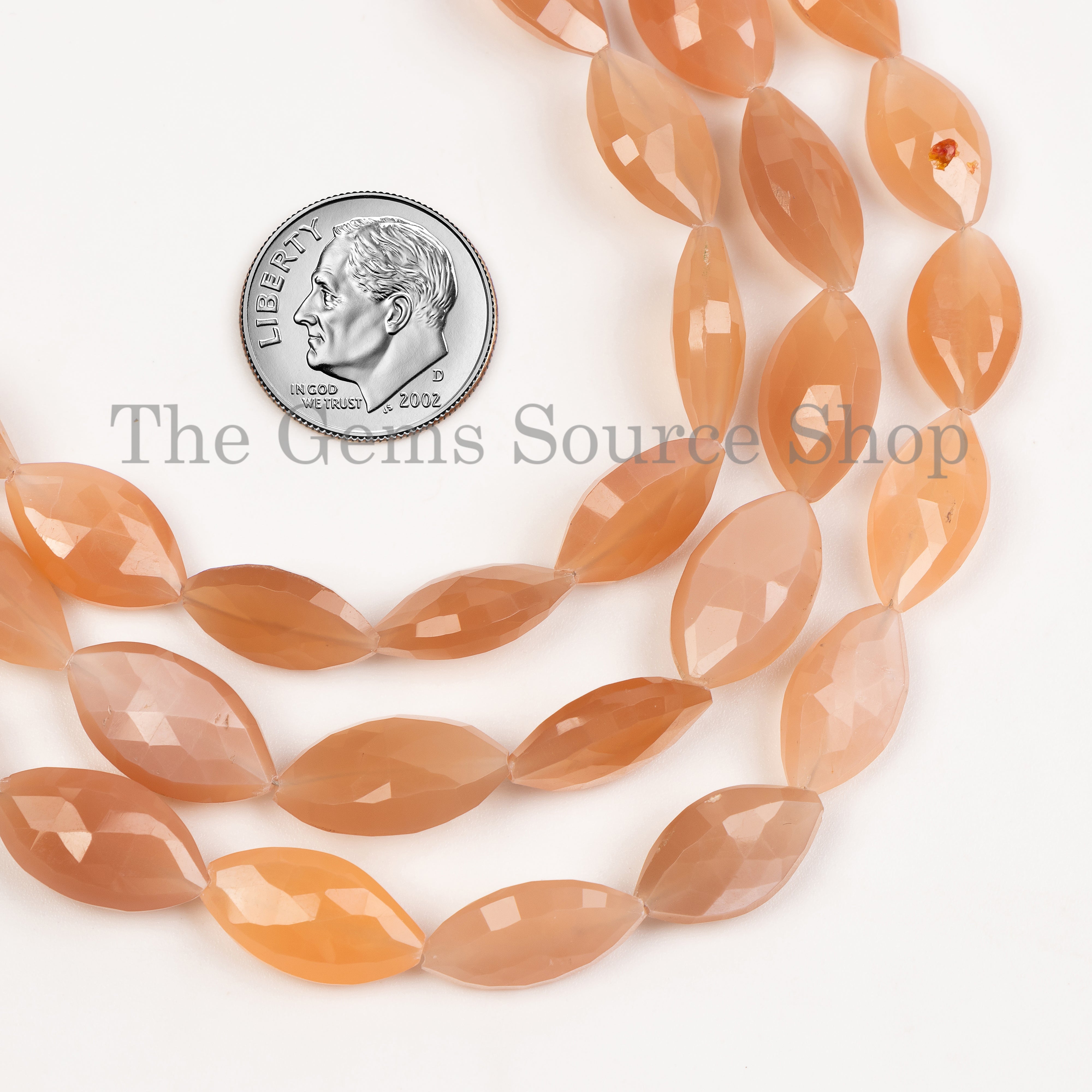 8x13-10x17mm-8" Top Quality Peach Moonstone Faceted Marquise Shape Wholesale Beads Strand