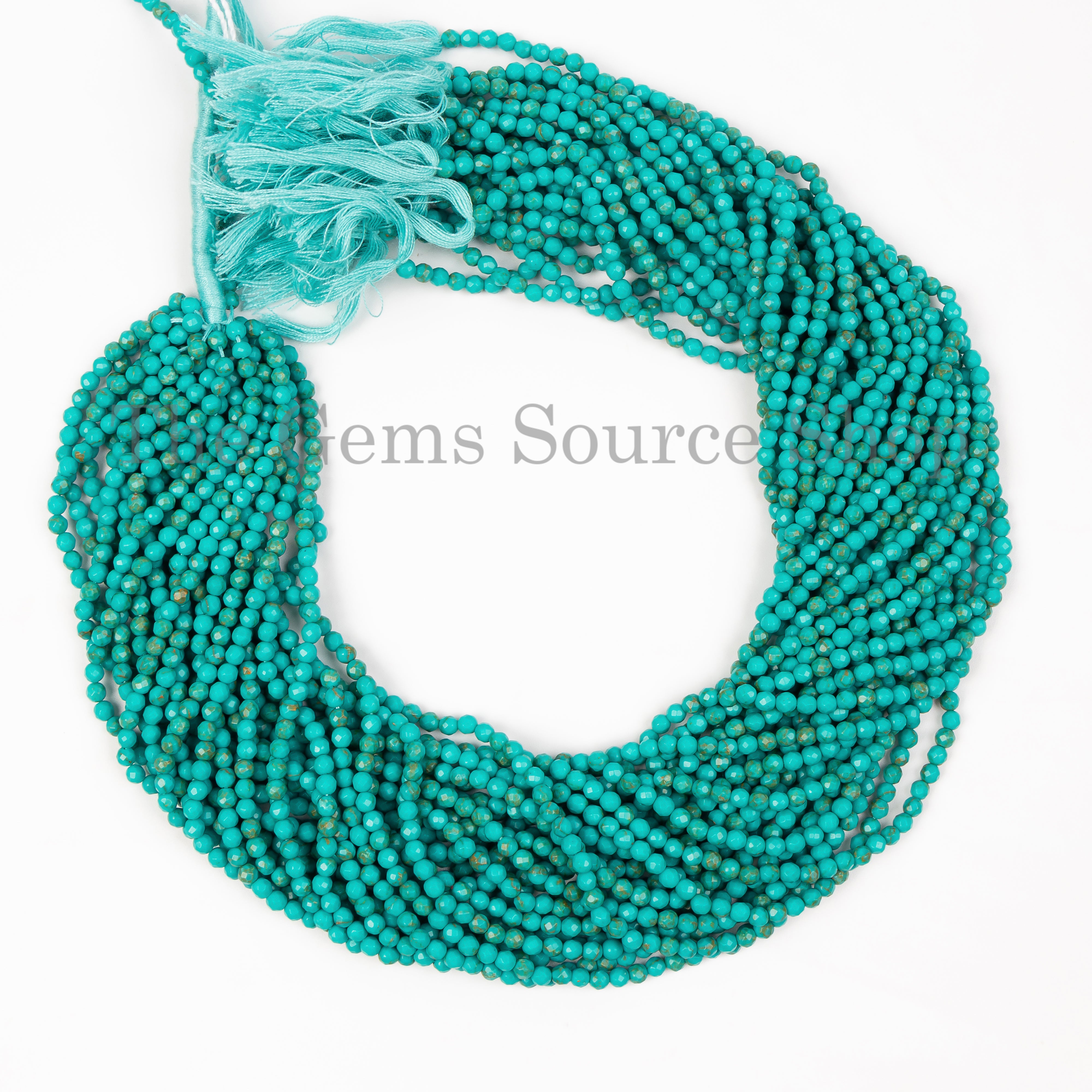 3-3.5mm-14" Natural Turquoise Faceted Round Shape Wholesale Beads Strand for Jewelry